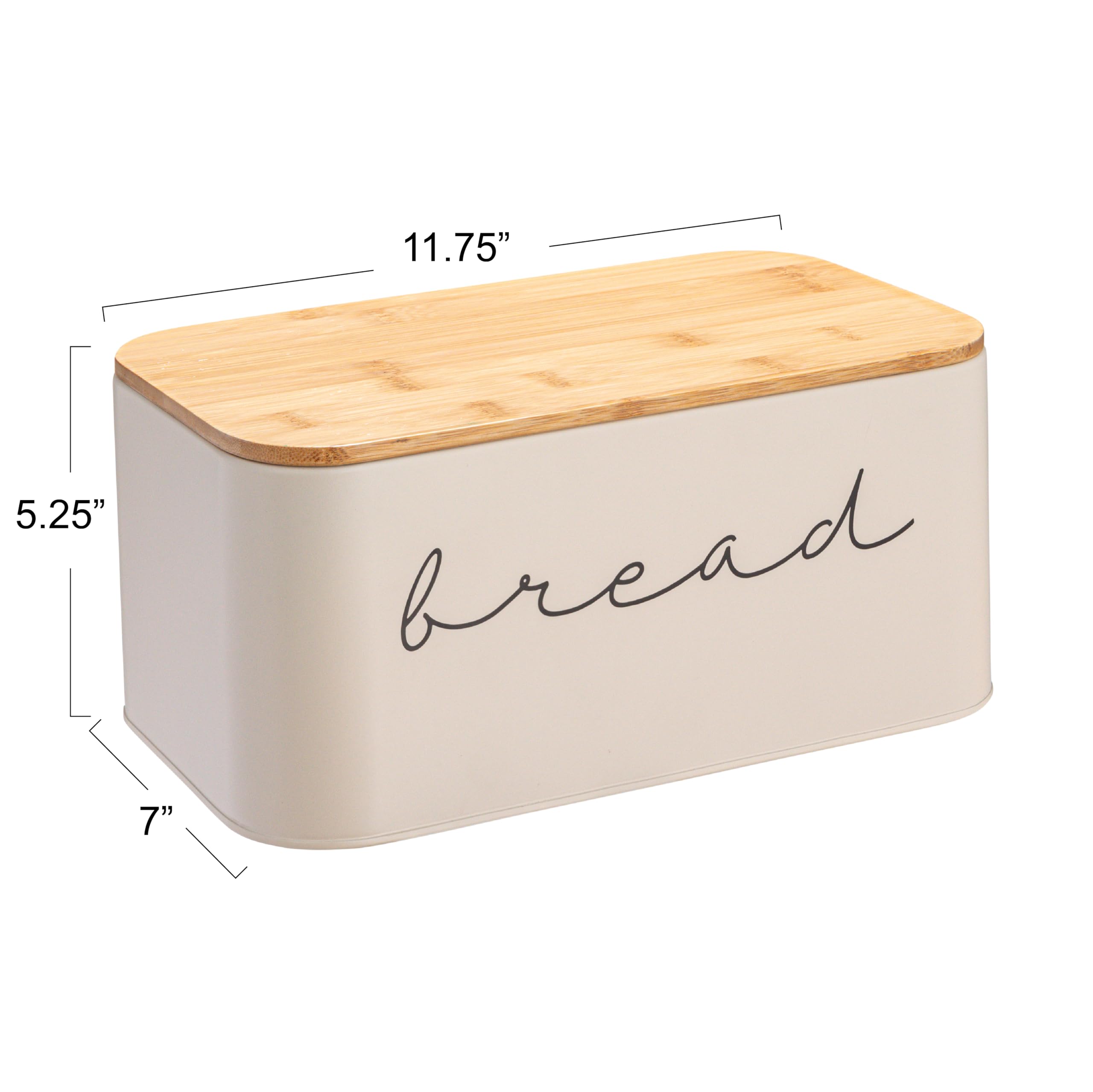 Bloomingville Metal Bin With Bamboo Lid, Cream Bread Box, 11.75'' L X 5.25'' W X 7'' H
