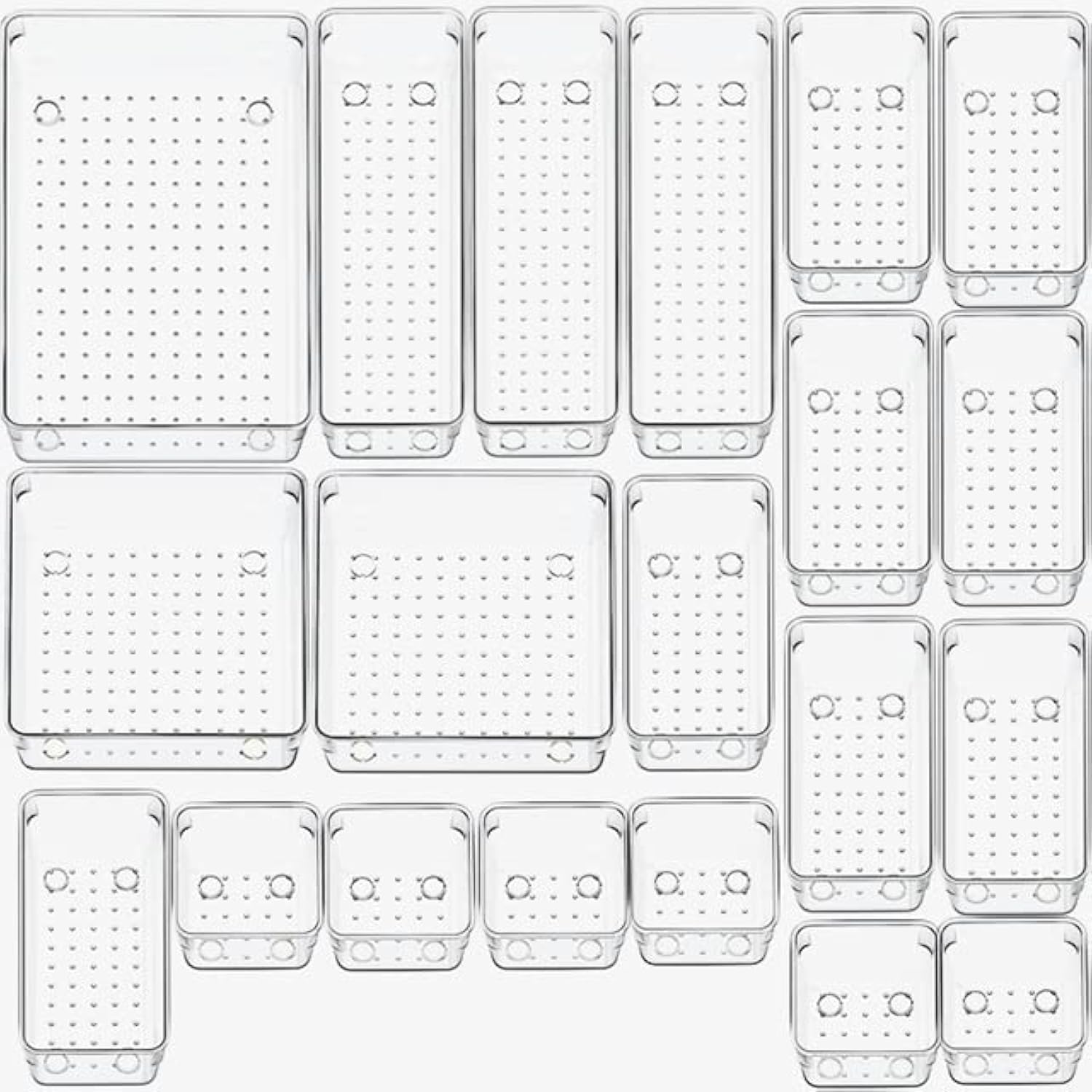 Snazzy 20 Pcs Clear Plastic Drawer Organizers Set 4Size Versatile Makeup Organizer Trays Bathroom And Vanity Storage Dividers B