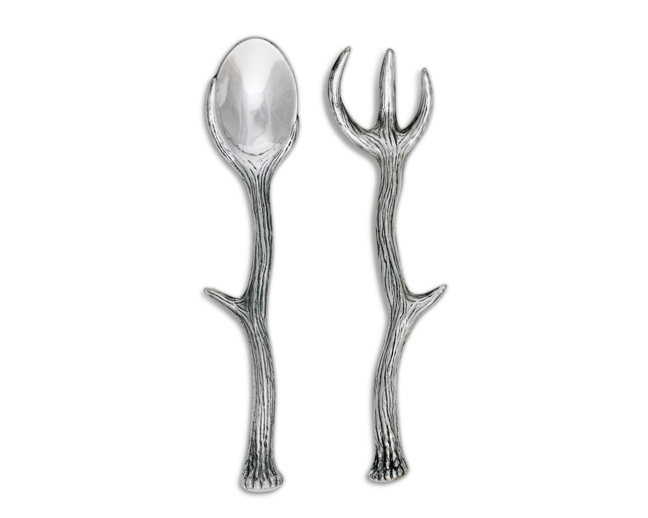 Arthur Court Designs Long Antler Aluminum Salad Serving Spoon And Salad Serving Fork, Salad Servers Set 13.25 Inch Long