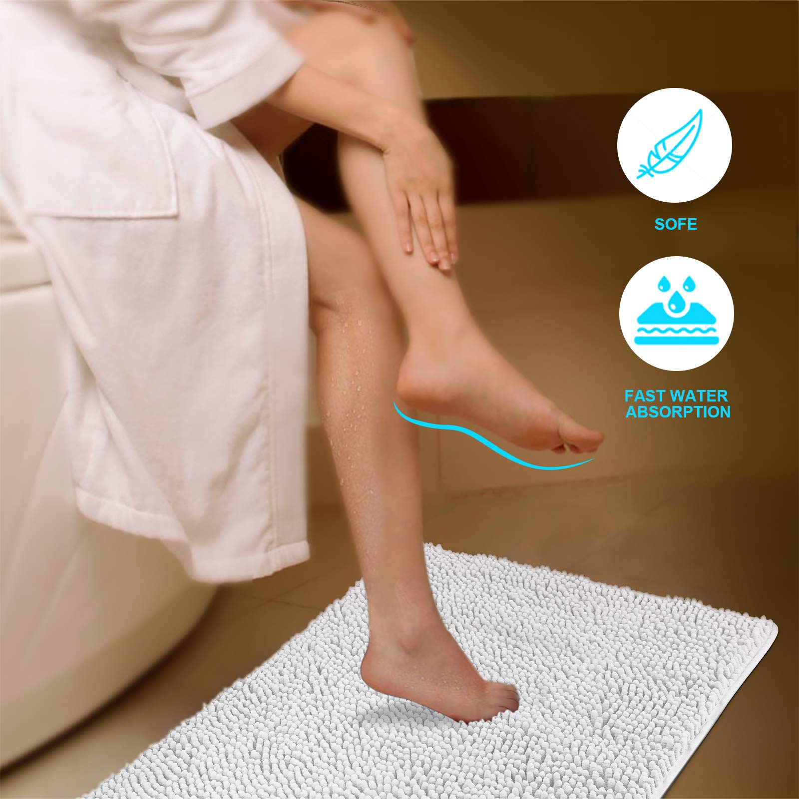 Secura Housewares Soft Microfiber Bathroom Rugs  47 x 28 Inches Non Slip Bath Mat for Door  Bathroom & Bedroom with Water Absorbent  Machine Washable (White)