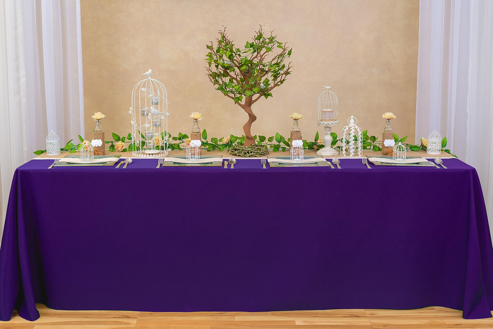 Ltc Linens 2-Pack Rectangular Tablecloths 90 In X 156 In With Rounded Corners - Purple Table Covers For 8 Ft Table With Floor-Le