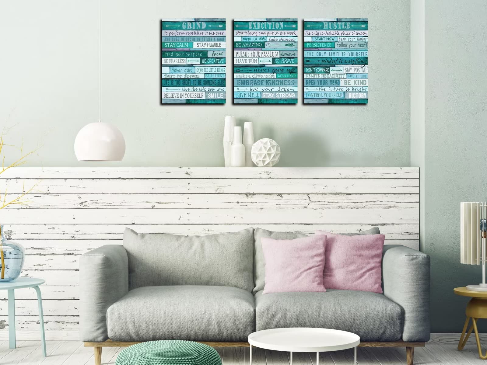 Aburaeart Motivational Quotes Teal Wall-Decor - Canvas Wall Art For Living Room - 3 Piece Wall Decor Ready To Hang Size 12'' X 1