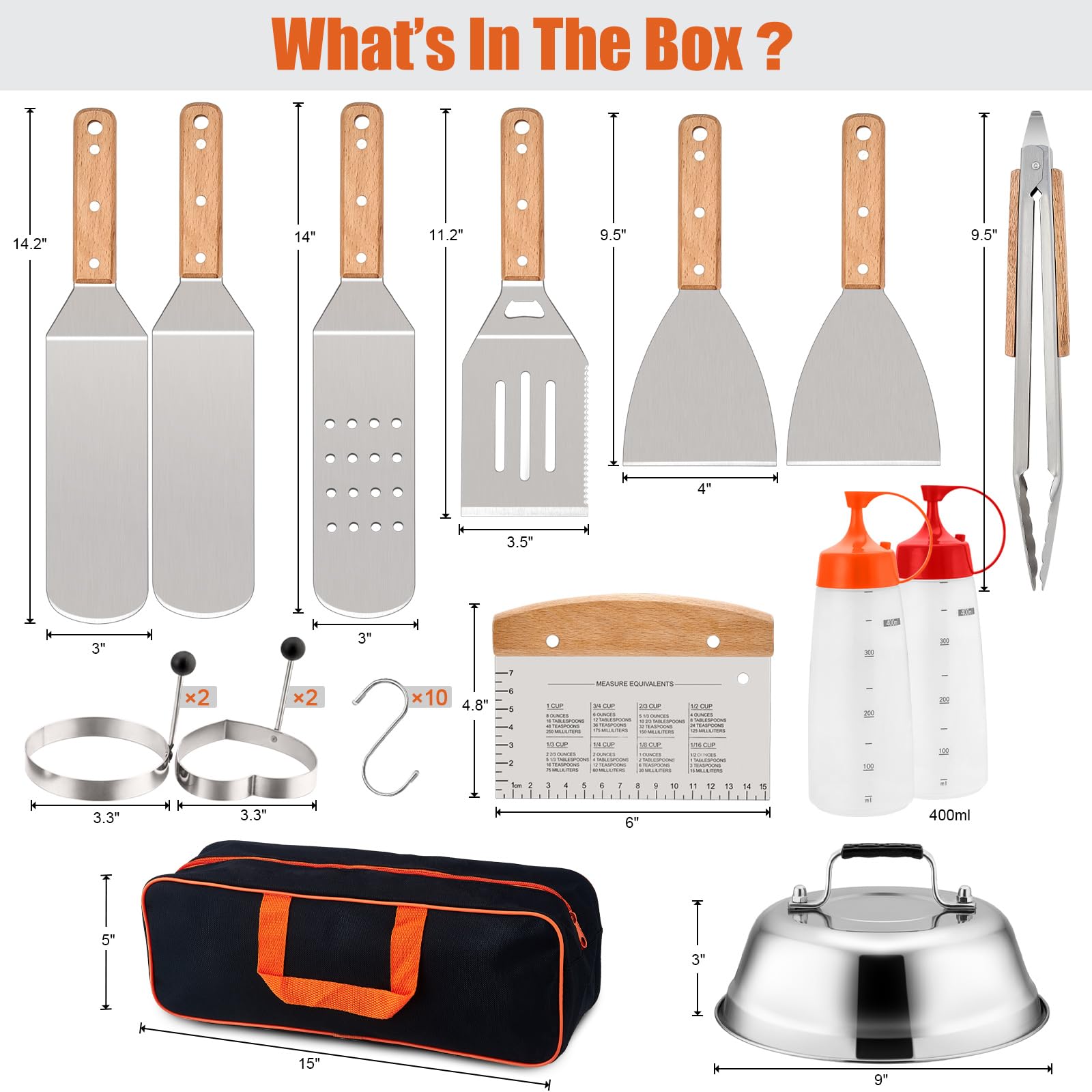 28 Pcs Griddle Accessories Kit, Leonyo Heavy Duty Stainless Steel Griddle Accessories-Perfect Flat Top Grilling Accessories, Pro