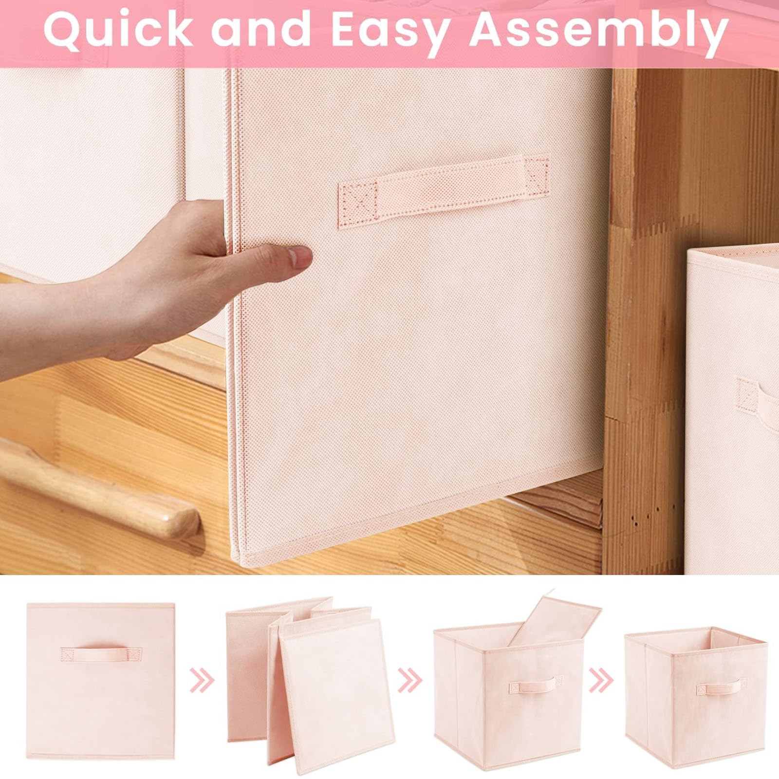 Storage Cubes  13x13 Large Cube Storage Bins (Set of 8)  Fabric Collapsible Clothes Storage Bins with Dual Handles  Foldable Baby Nursery Shelf Baskets  Women College Dorm Room Essentials (Pink)