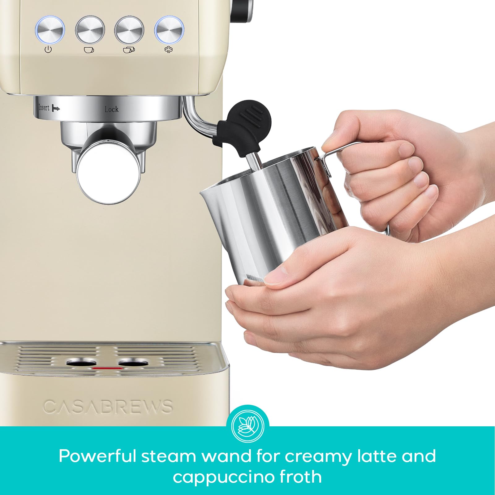 CASABREWS Espresso Machine 20 Bar  Stainless Steel Coffee Maker with Steam Milk Frother  Espresso Coffee Machine Cappuccino Latte Machine with 49oz Removable Water Tank  Creamy