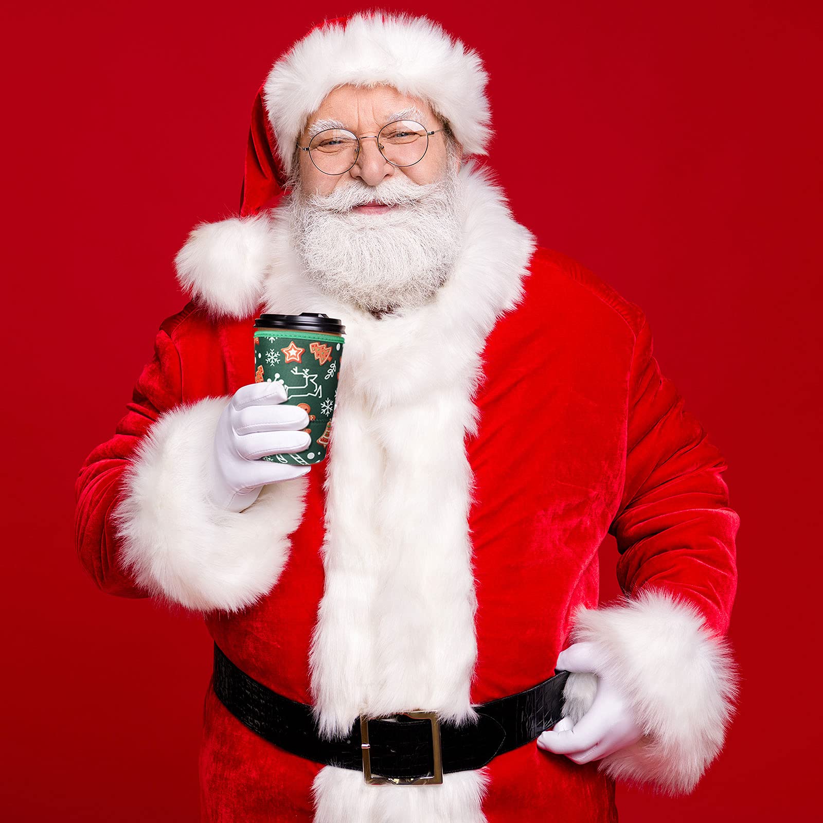 6 Pieces Christmas Coffee Sleeve Gingerbread Man Santa Coffee Cup Sleeves Neoprene Iced Coffee Sleeve Xmas Insulator Sleeve Cup