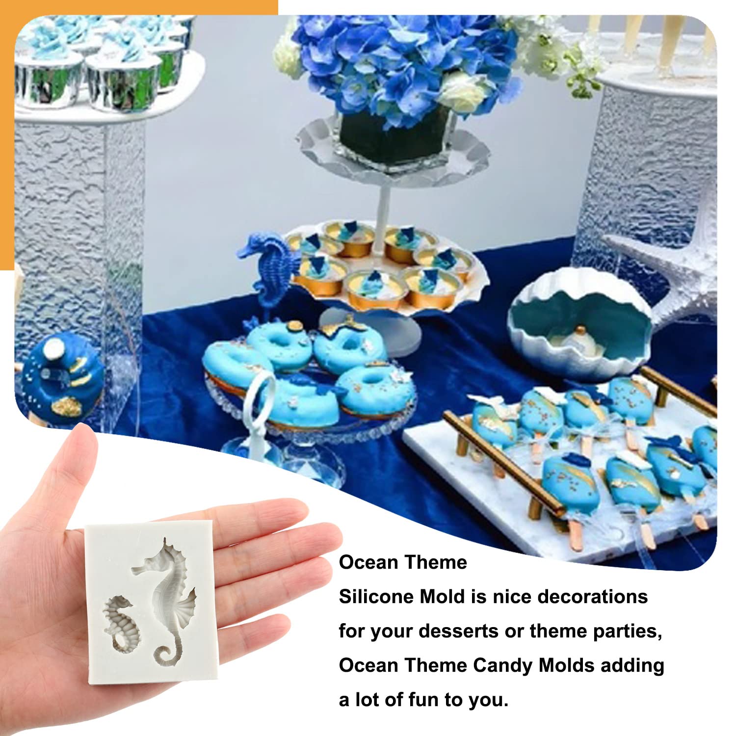 Sijiangmold Marine Theme Cake Fondant Molds Mermaid Tail Silicone Molds Seaweed Fish Seashell Coral Mold For Cake Decoration Cup