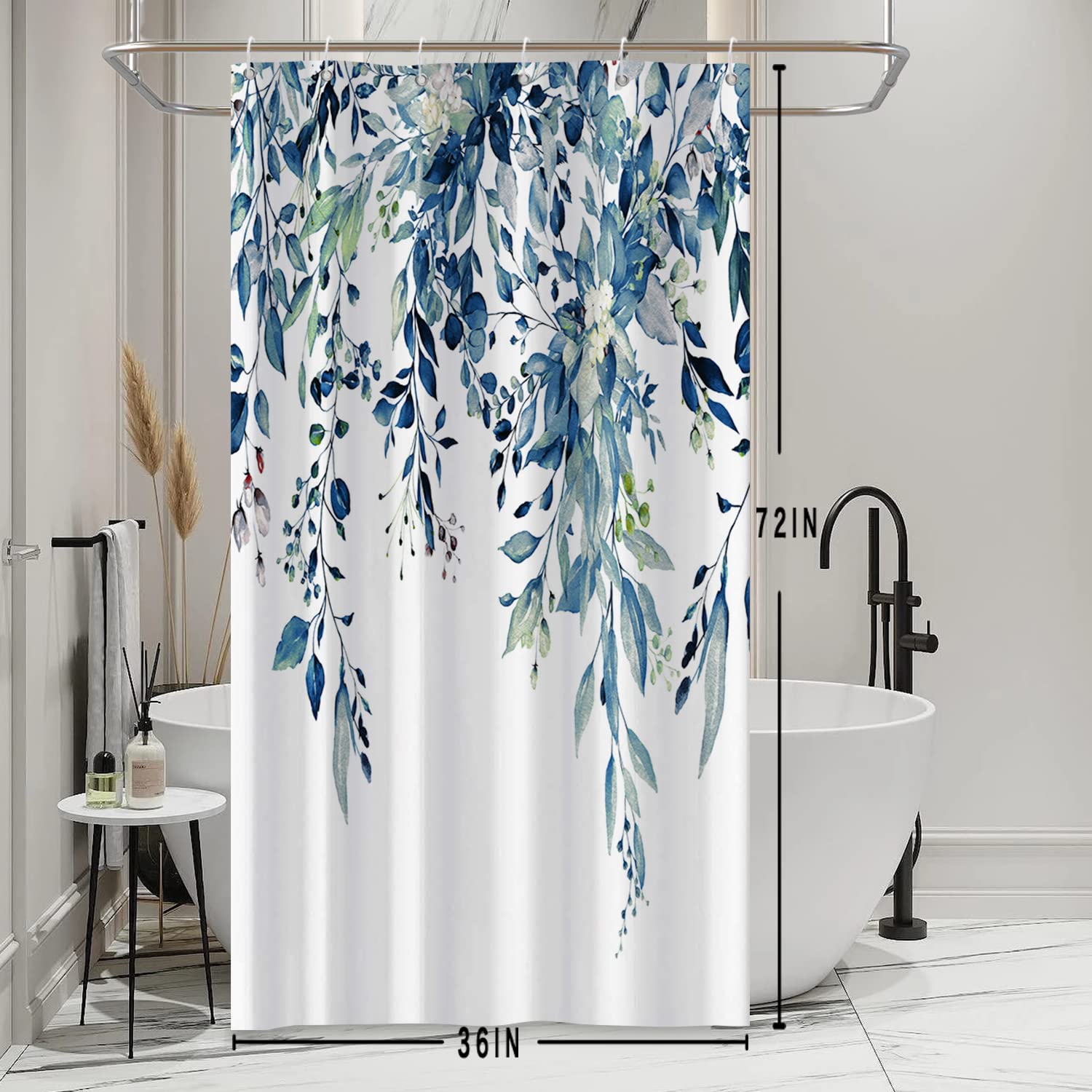 Ruelvth Small Stall Shower Curtain, Blue Eucalyptus Shower Curtain For Bathroom Waterproof Fabric Spring Rv Shower Curtain Set W