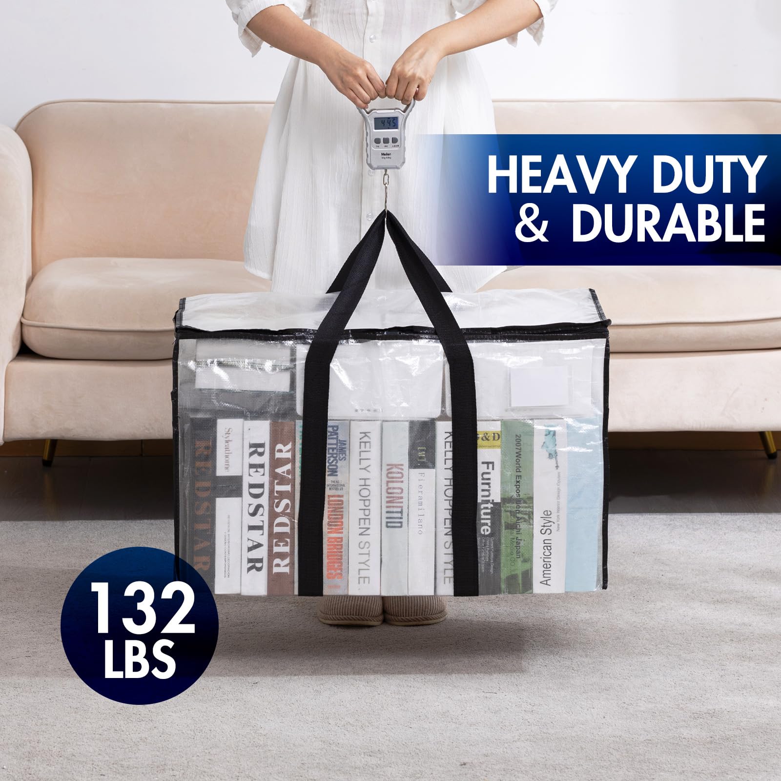 Taili Extra Large Moving Bags, 2 Pack Clear Heavy Duty Totes For Storage, Wrap Around Handles, Storage Bags For Space Saving Mov
