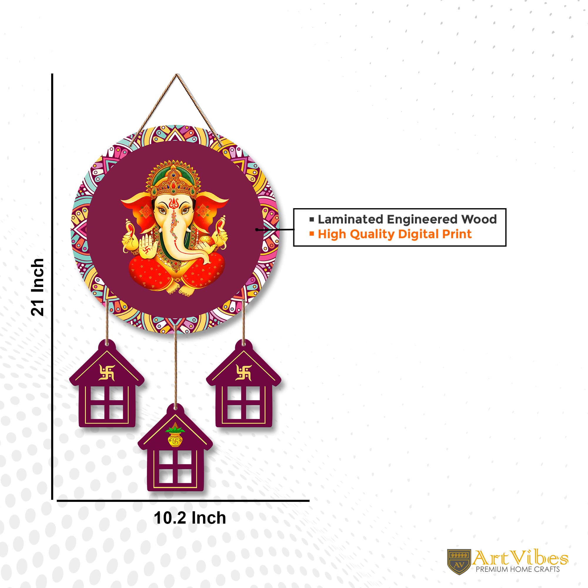 Artvibes Lord Ganesha Wooden Wall Hanging Decorative Items for Home | Gifts | Religious Wood Wall Hanger | Decoration for Living