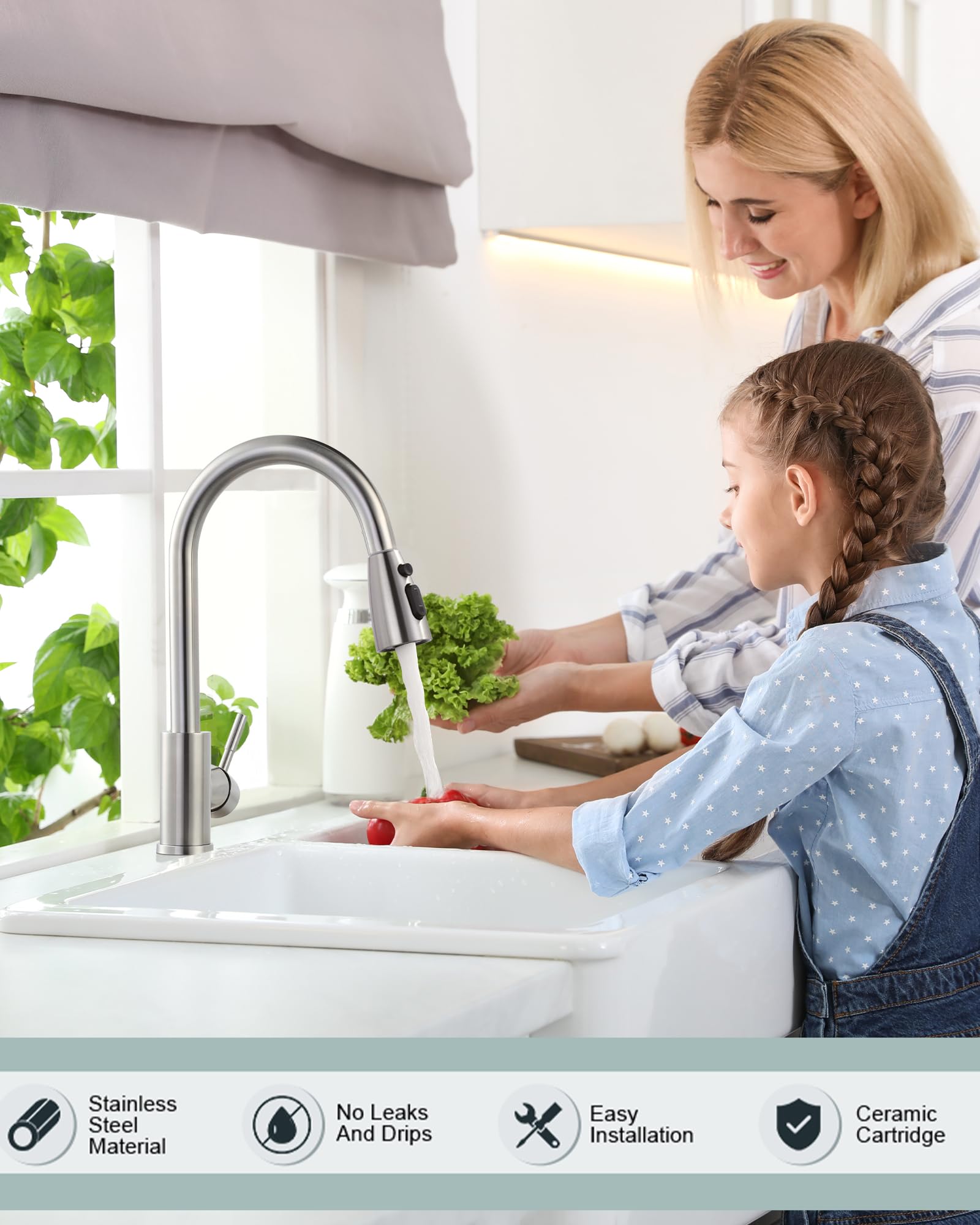 Wowow Kitchen Faucet With Sprayer, Kitchen Sink Faucet, Sus 304 Stainless Steel, High Arc Single Handle Brushed Nickel Kitchen F