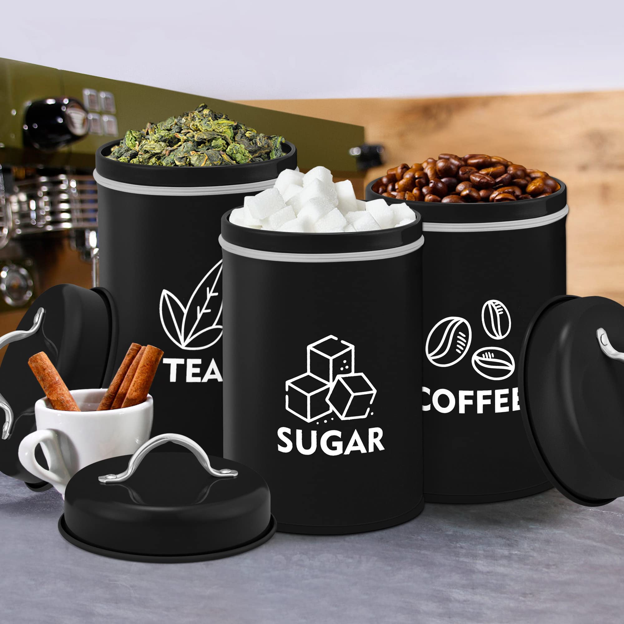 Lianyu 8 Piece Canister For Kitchen Counter, Lager Food Kitchen Canisters Set With Spoons, Coffee Tea Sugar Metal Canister Stoar