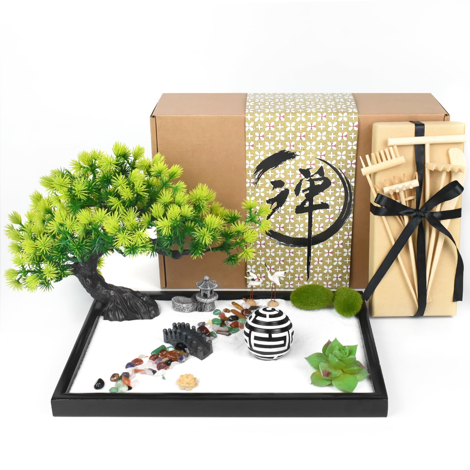 Artcome Japanese Zen Sand Garden for Desk - Home, Office Desk Accessories - Crafted Meditation Therapy Rectangle Tray - Mindful 