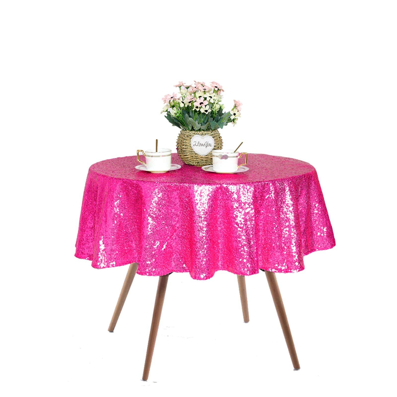 Jyflzq Fuchsia Sequin Tablecloth 50 Round Sparkly Drape Table Cloths Table Cover Overlay For Wedding Birthday Party Baby Bridal