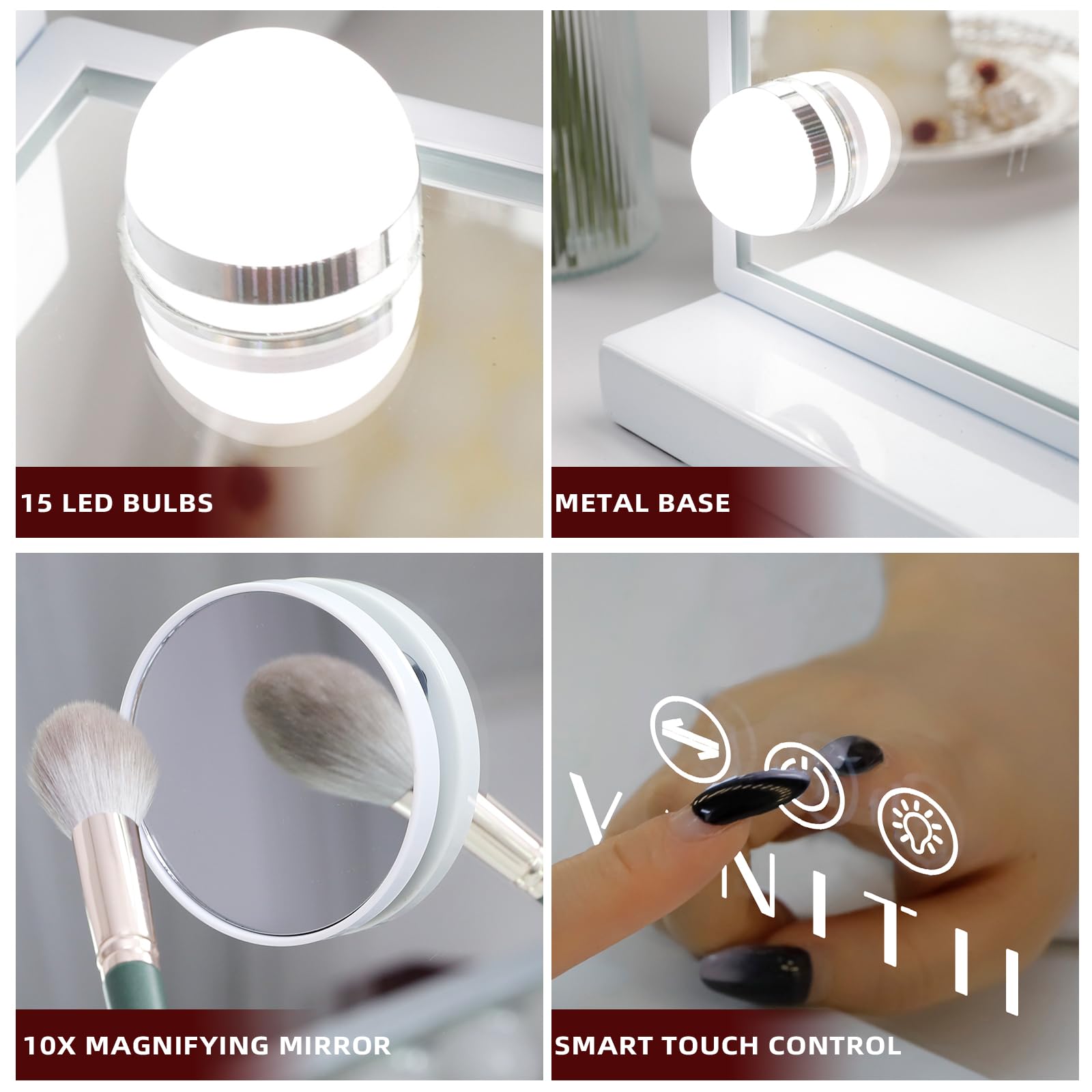 Vanitii Hollywood Vanity Mirror With Lights Usb Charging 22.8   *18.1    Lighted Makeup Mirror With 15 Led Bulbs Dimmable 3 Mode