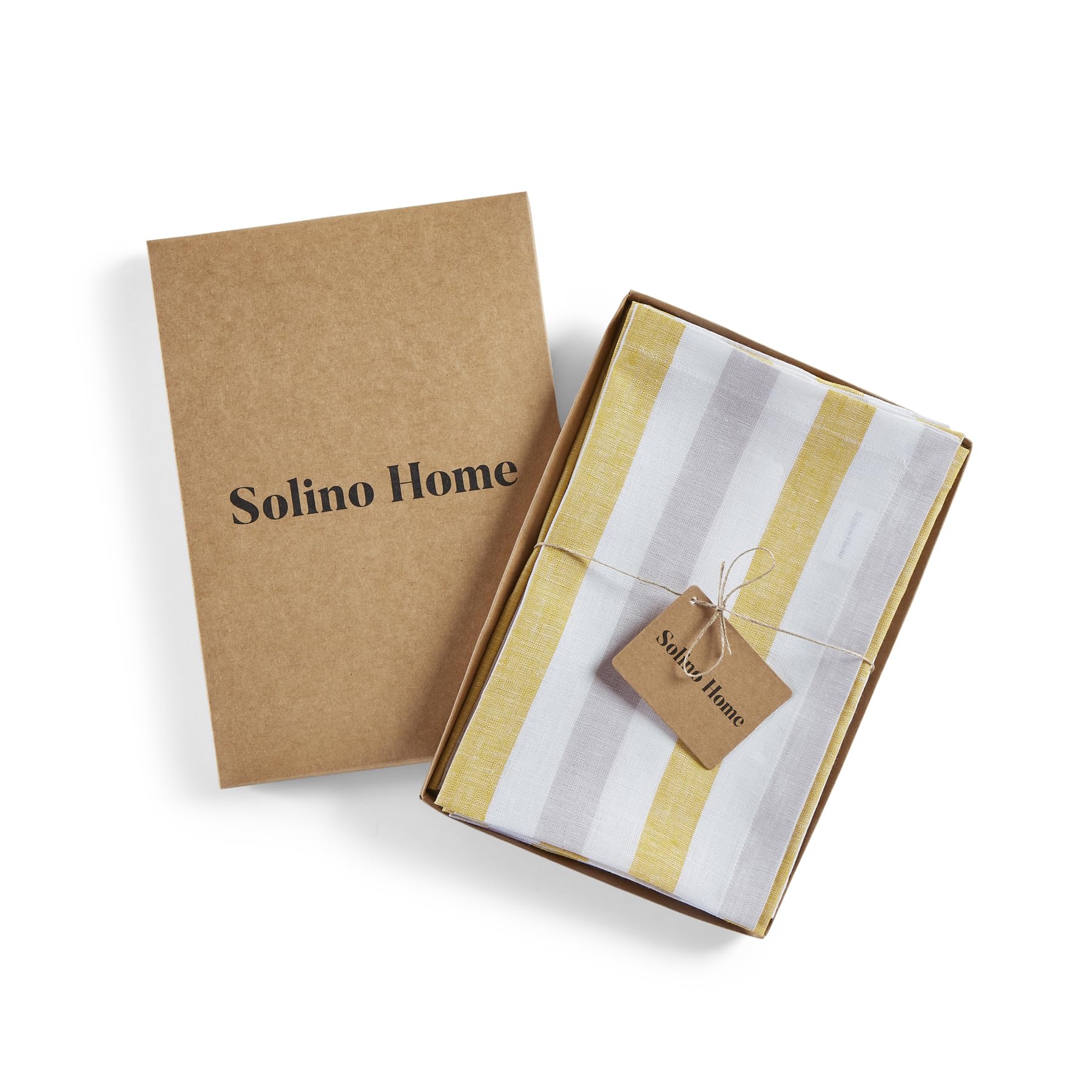 Solino Home Stripe Linen Dinner Napkins 20 X 20 Inch - 100% Pure Linen Yellow And Grey Cloth Napkins Set Of 4 For Spring, Easter