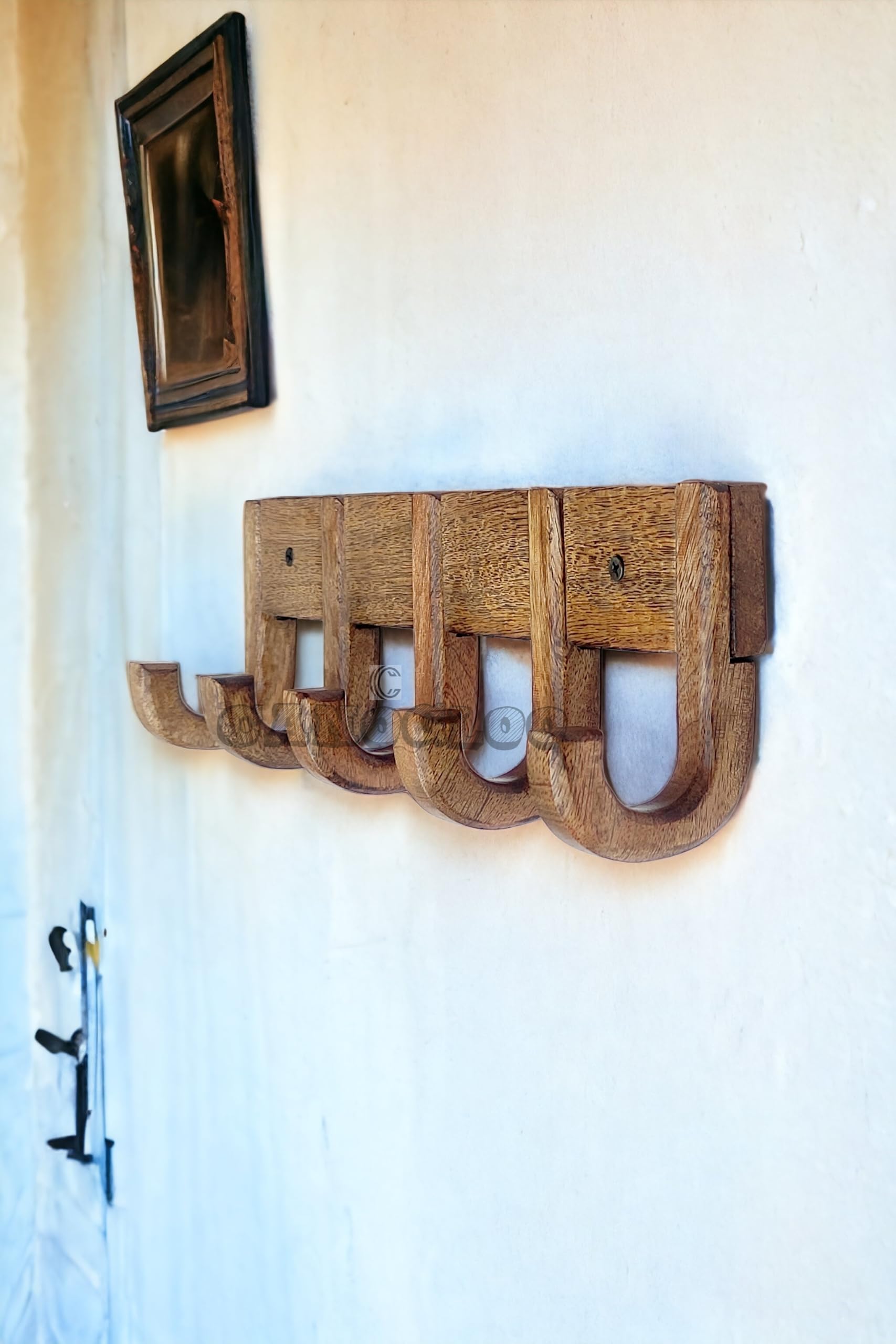 Canogloo Wooden Heavy Duty Wall Mounted 5 Hooks For Hanging Clothes,Bathroom Hooks. Wood,Unique J Shape Hooks With Antique Finis