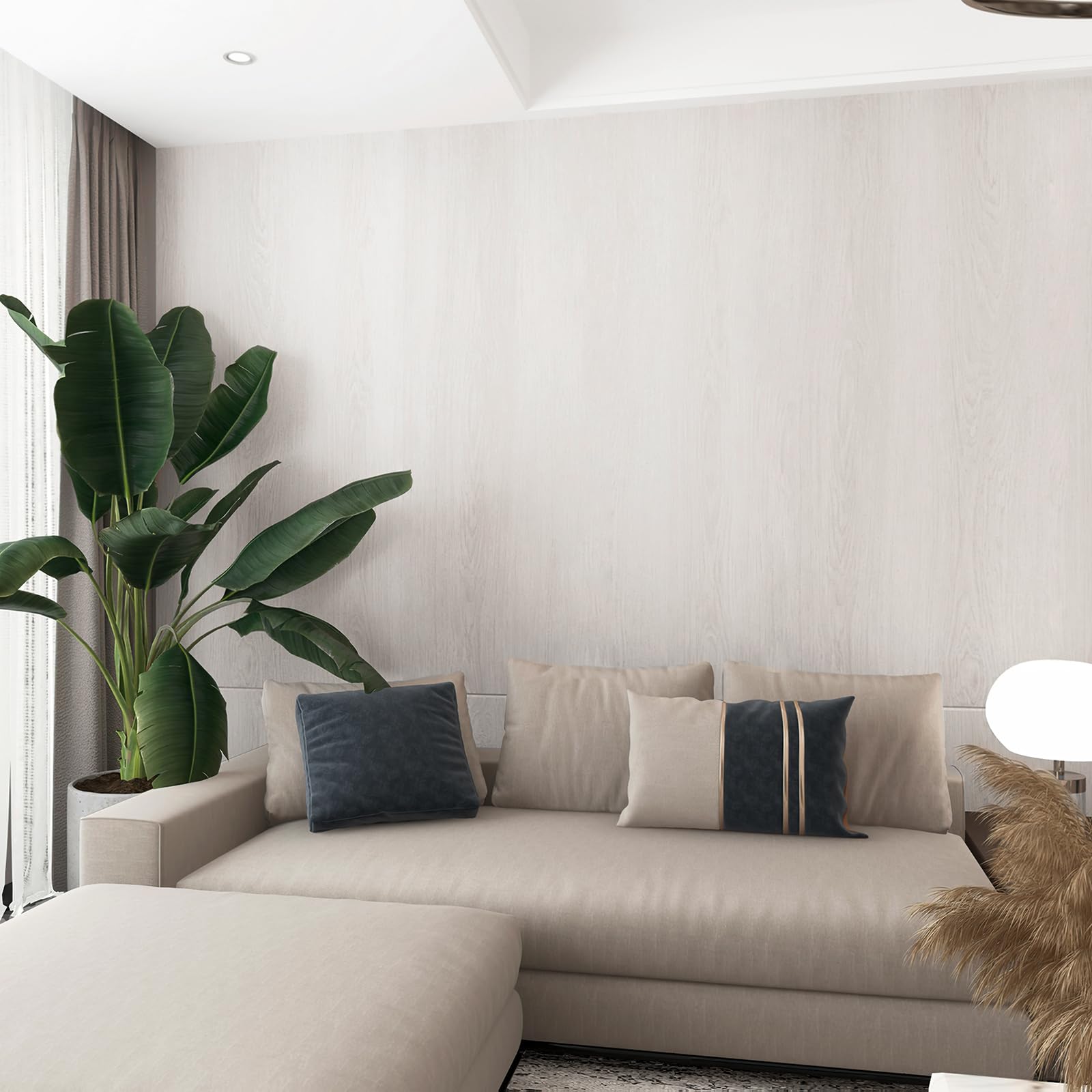 TOTIO Off-White Wood Grain Contact Paper Oak Textured Peel and Stick Wallpaper Roll 16x354in Air Guide Slot Design Matte Thicken