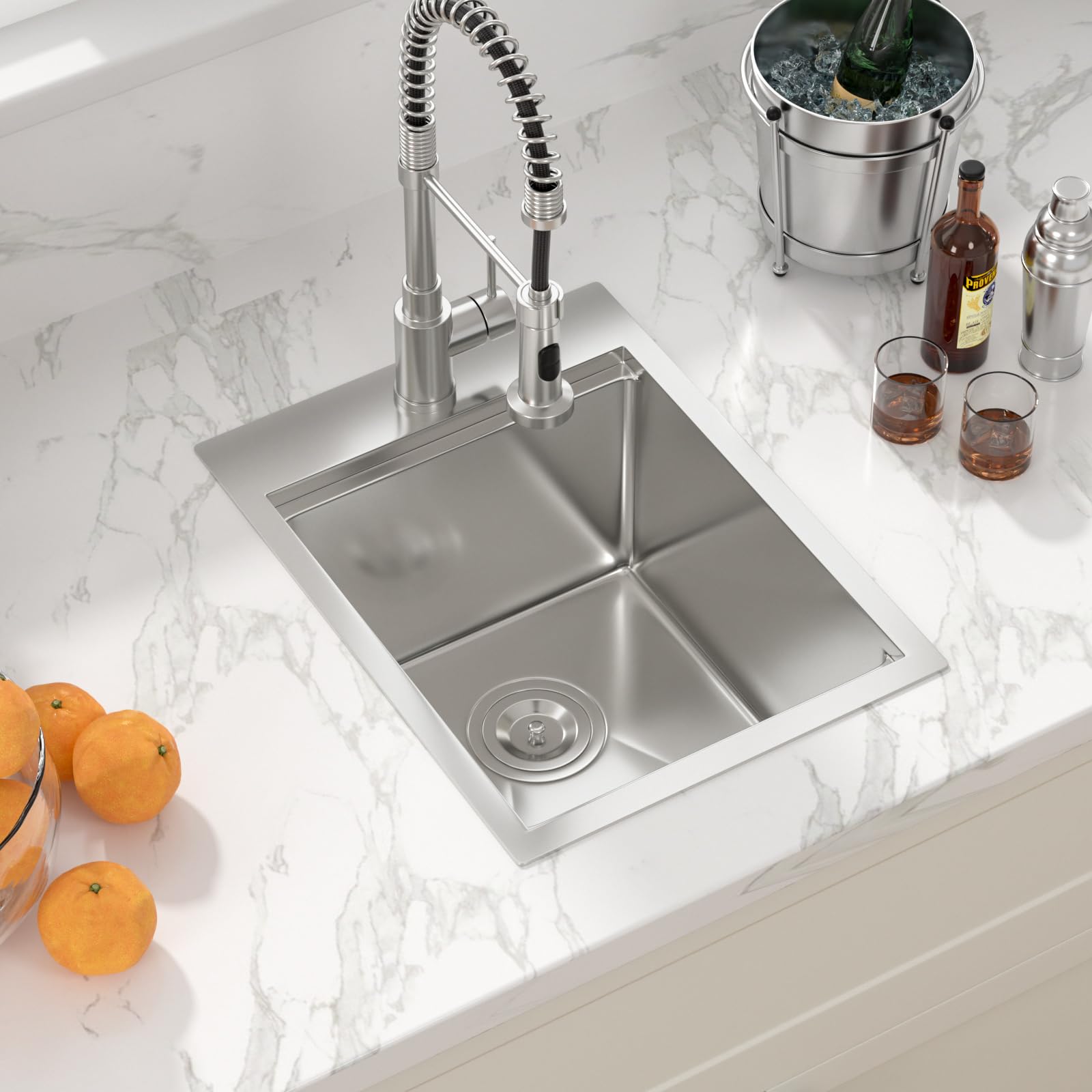 Sarlai 15 Drop Bar Sink Workstation - 15''X 20'' Kitchen Bar Sink Topmount Workstation 16 Gauge Stainless Steel Single Bowl Over