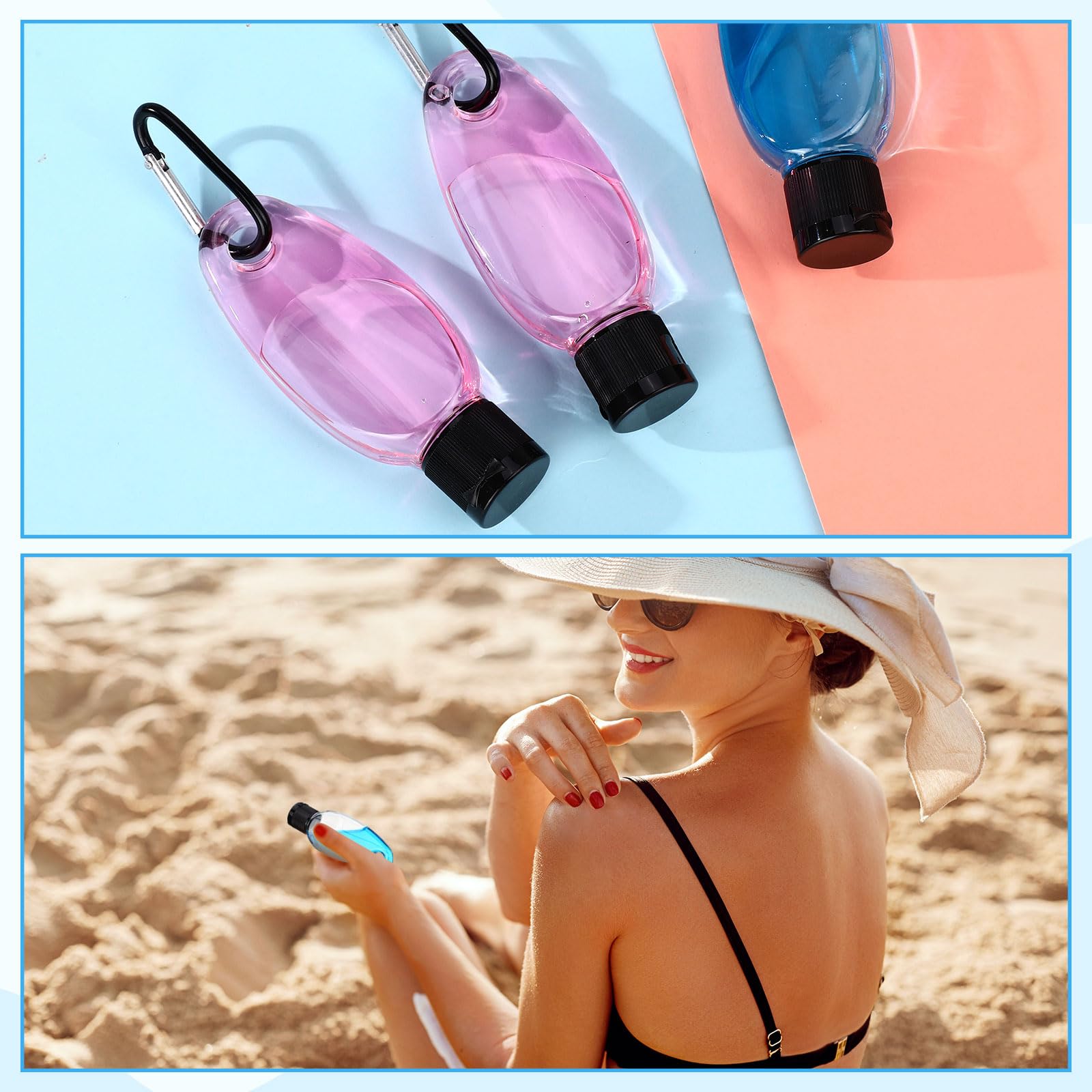 Yalikop 100 Pcs Traveling Bottles with Keychain 1oz Clear Plastic Keychain Bottle Leakproof Refillable Empty Keyring Container L
