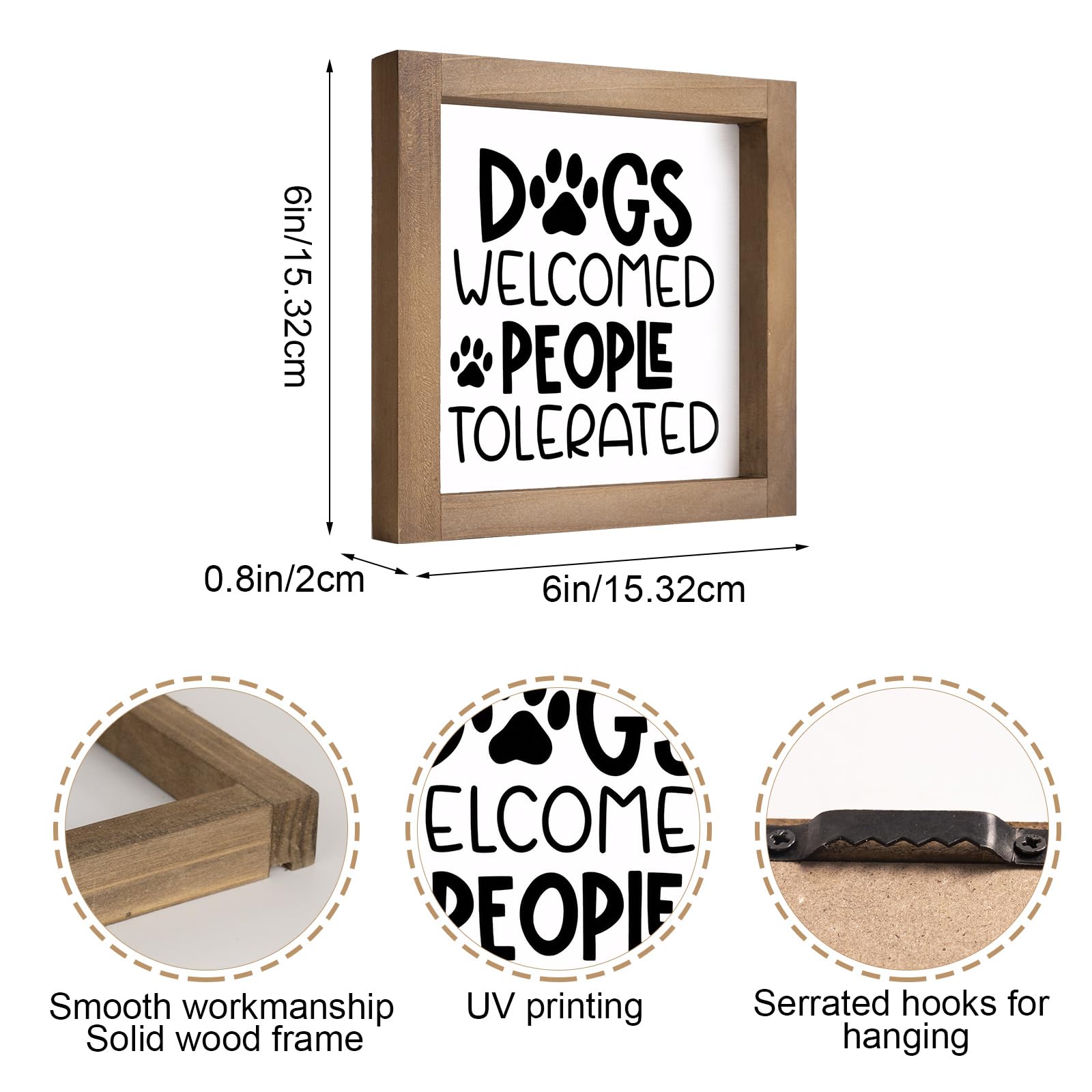 pechpell Wooden Dogs Welcome People Tolerated Sign, 6 Inch Dog Decor for Home, Room Bathroom Bedroom House Wall Table Shelf Rust