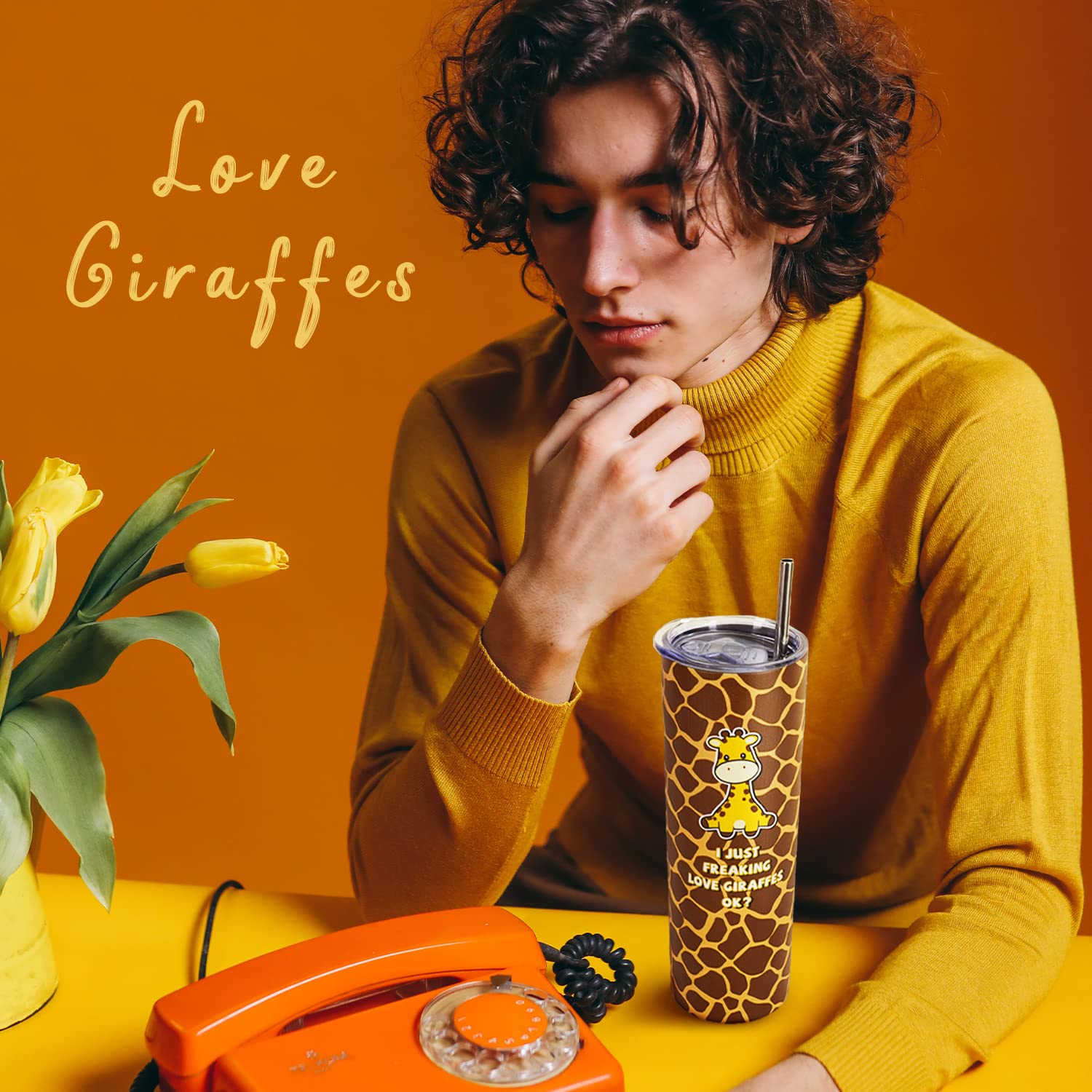 Giraffe Tumbler With Lid And Straw, Unique Giraffe Gifts For Women, Men Girls, Cute Giraffe Skinny Tumbler Cup Water Bottle Coff