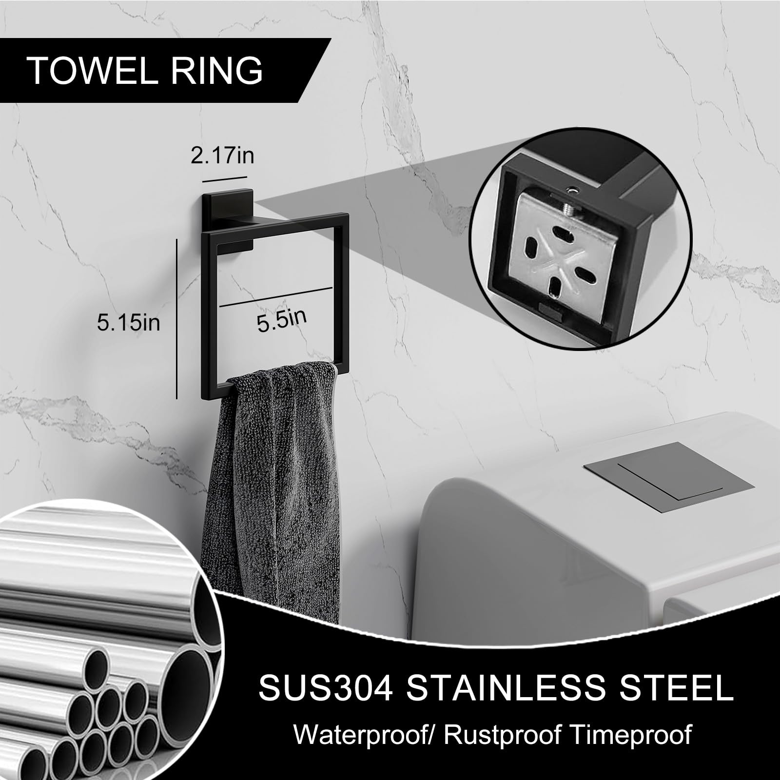 5-Pieces Matte Black Bathroom Hardware Accessories Set, Sus304 Stainless Steel Bath Towel Bar Set, 24 Inch Towel Racks For Bathr