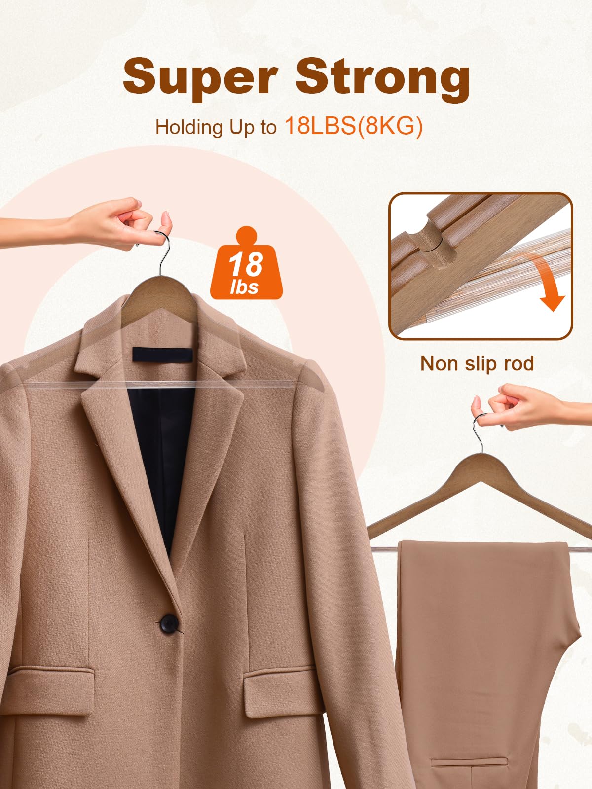 HOUSE DAY Premium Wooden Hangers High Grade Coat Hangers Wood Clothes Hangers Smooth Finish Wood Hangers for Closet Heavy Duty Hangers Suit Hangers for Clothes  Walnut  Jacket  Shirt  Tank Top  Dress