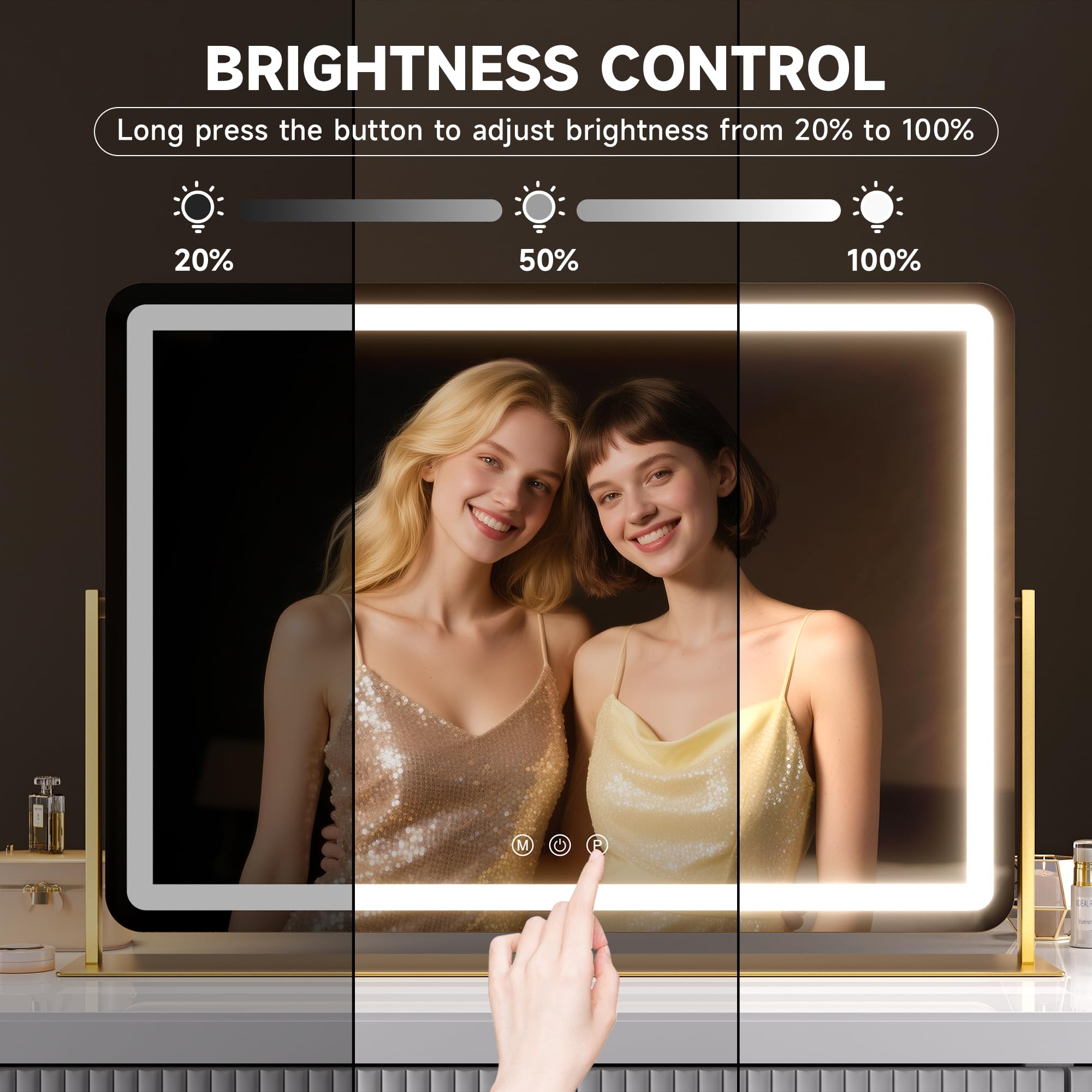Hasipu Vanity Mirror with Lights, 30  x 21  LED Makeup Mirror, Light up Mirror with 5X Magnification and Phone Holder, USB Charg