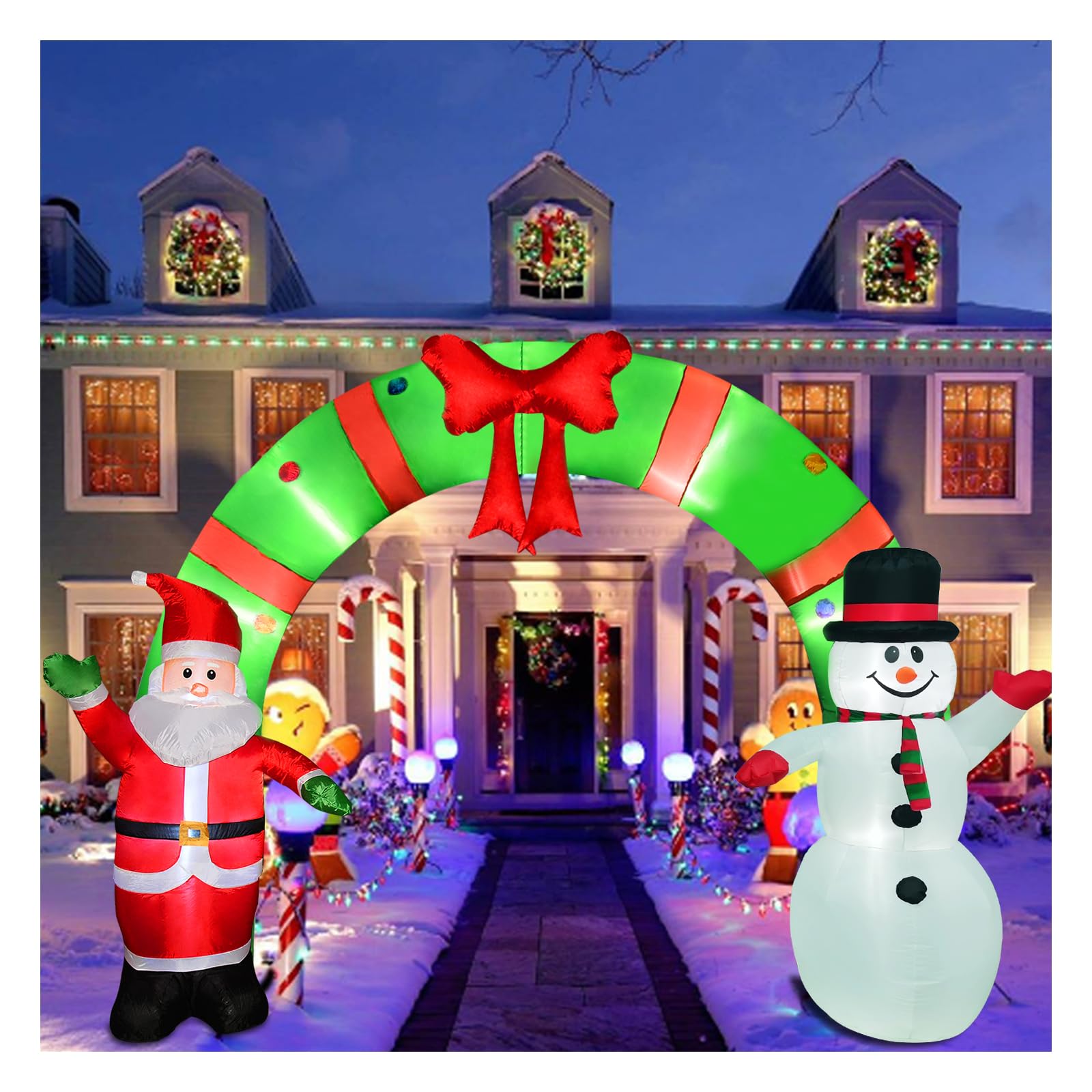 12 Ft Lighted Christmas Inflatable Archway, Inflatable Santa Claus and Snowman Arch Indoor and Outdoor Holiday Decorations, Buil