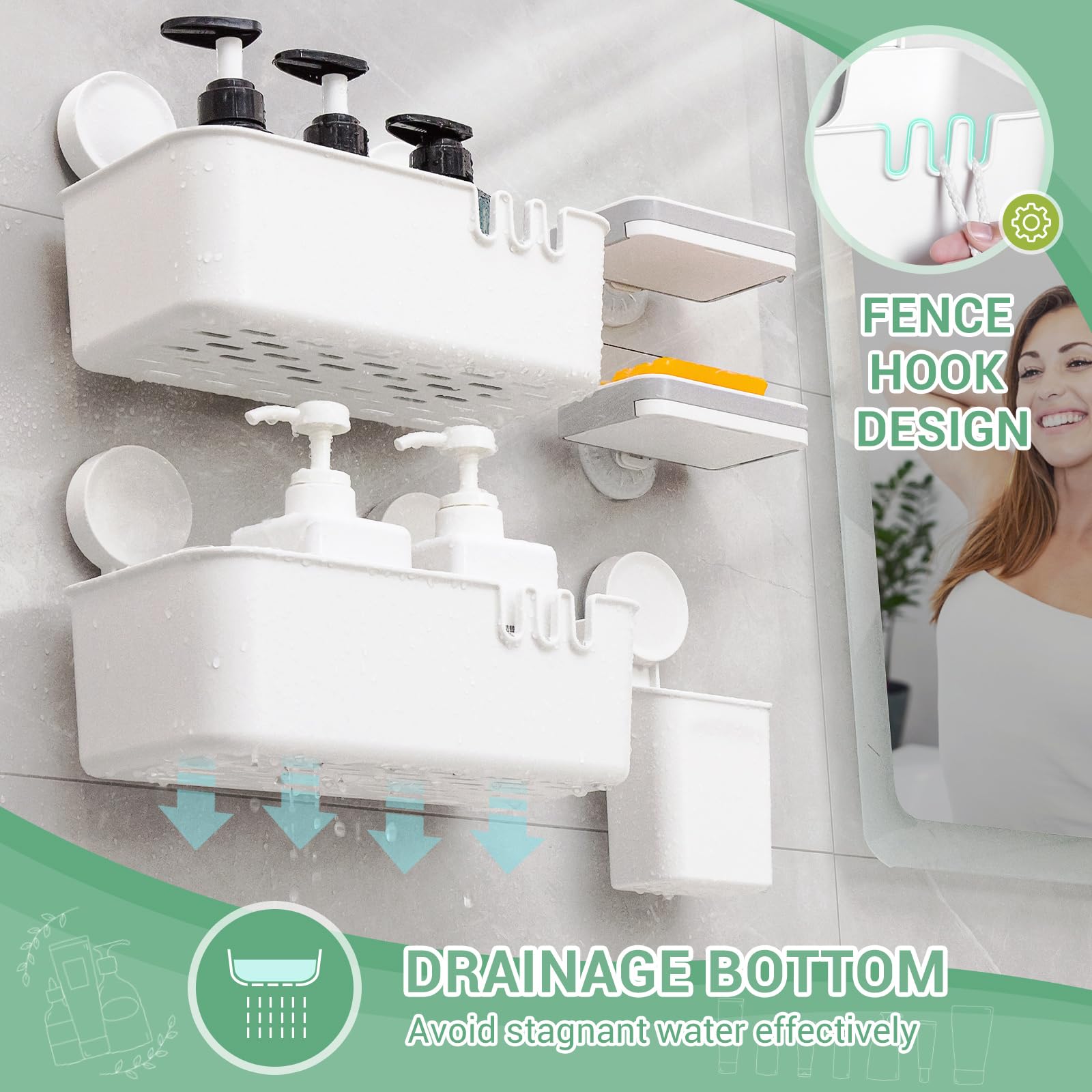 Luxear Shower Caddy 5 Pack Suction Cup Shower Organizer For Bathroom Storage Home &Kitchen,No Drilling Removable Plastic Shower