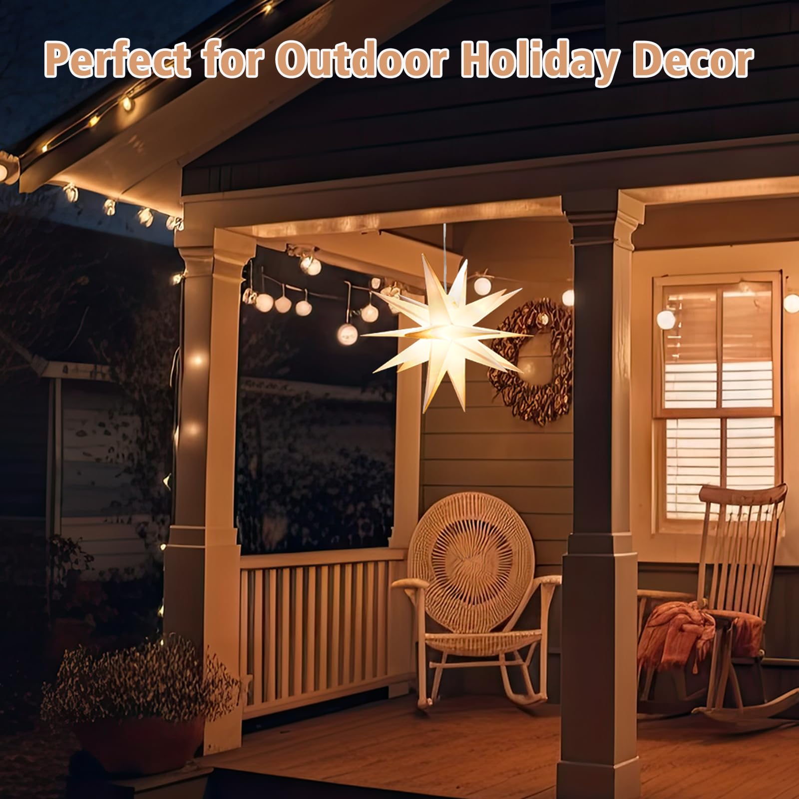 Grinsvalley 1 Set Christmas Star Lantern Moravian Light 23 Star 3D Plastic Waterproof White Hanging Lamp with Twinkle LED Bulb