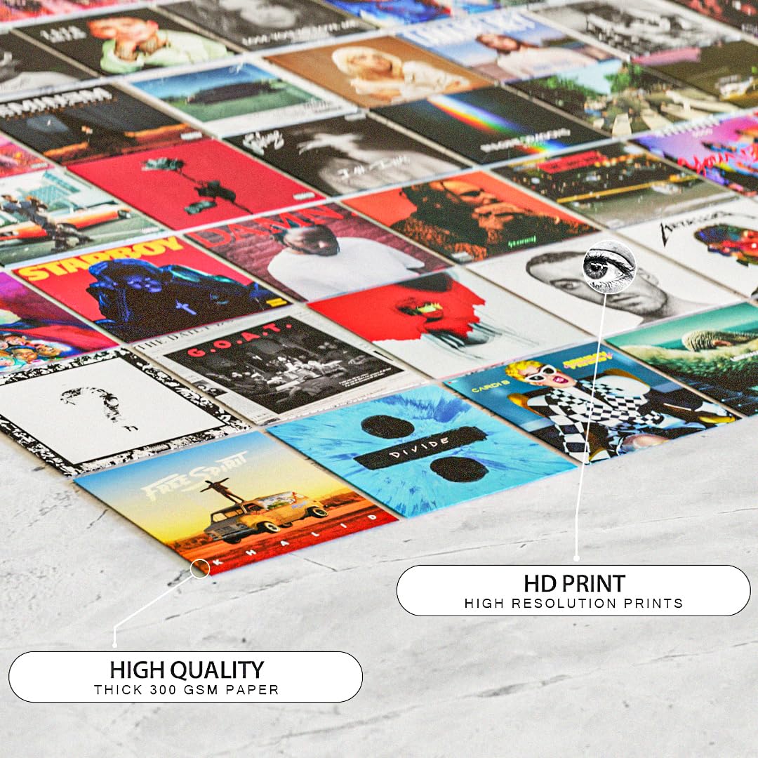 Redcloud Paper Set Of 70 Peel N Stick Self Adhesive Aesthetic Music Album Poster For Room Size - 4X4 Inches Poster For Bedroom,