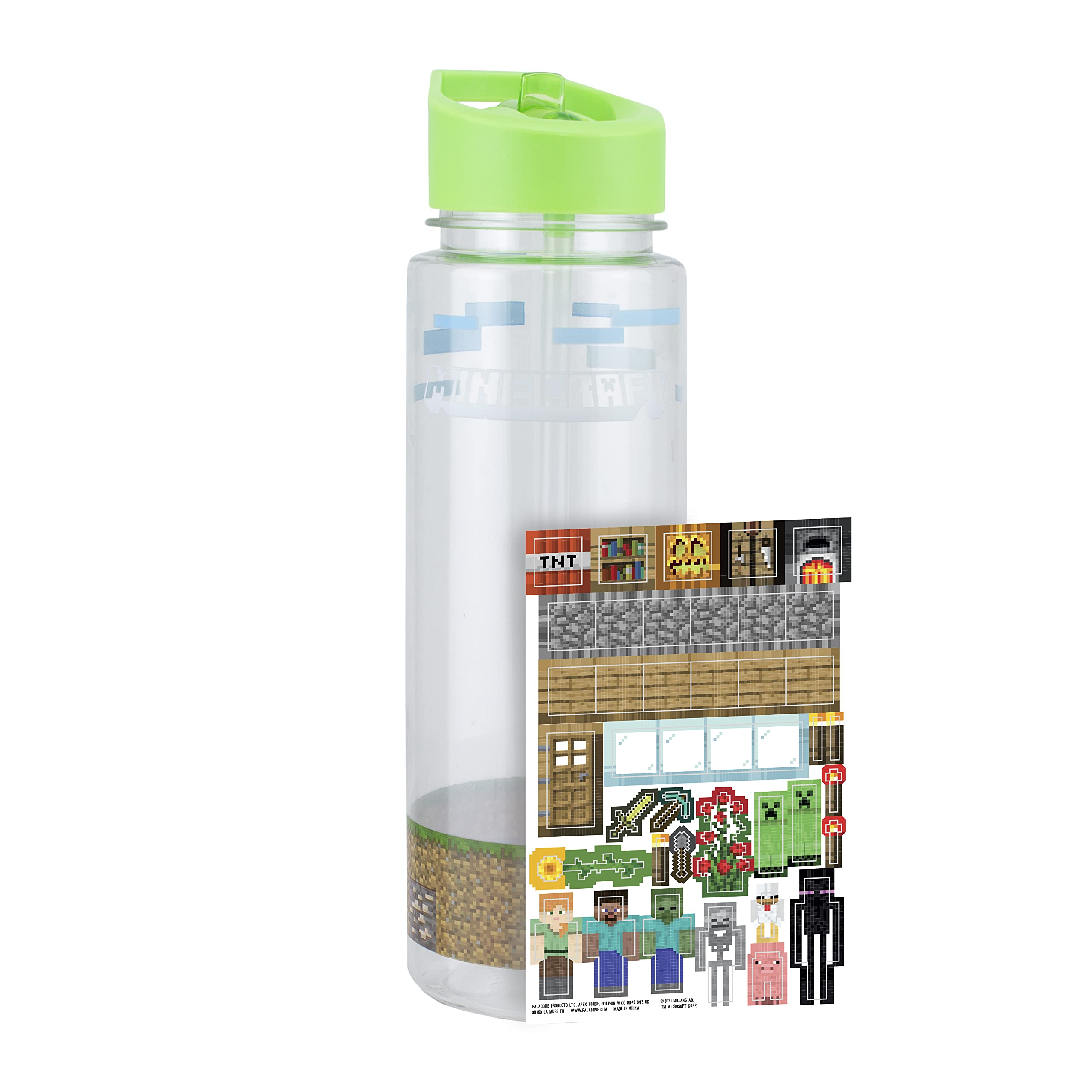 Paladone Minecraft Water Bottle With Bonus Decals, 21 Fl Oz, Officially Licensed Merchandise