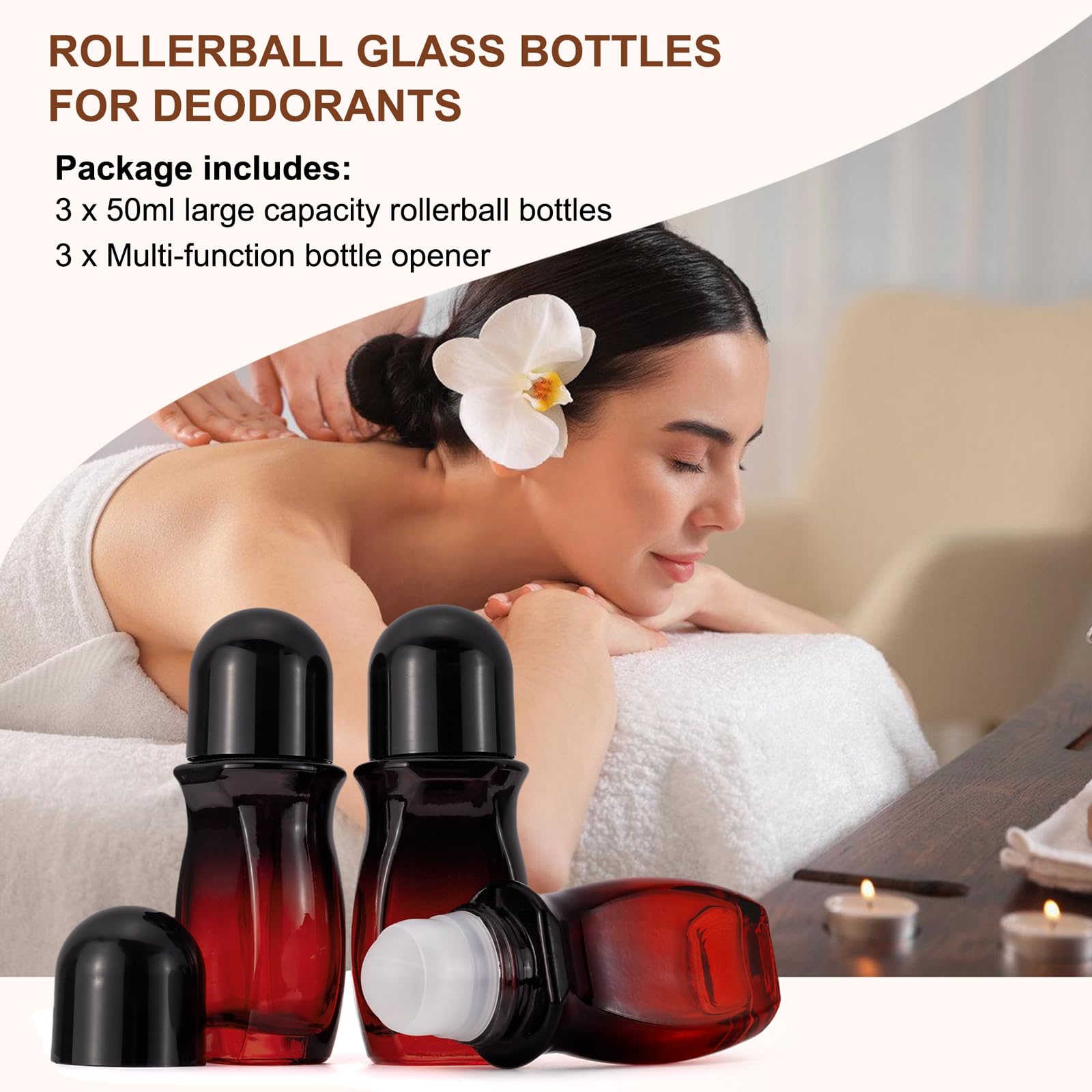 Jiuwu Roll On Bottles For Deodorant 50 Ml Rollerball Bottle For Amber Oil 3Pcs Roller Bottles For Essential Oils With Multi-Func