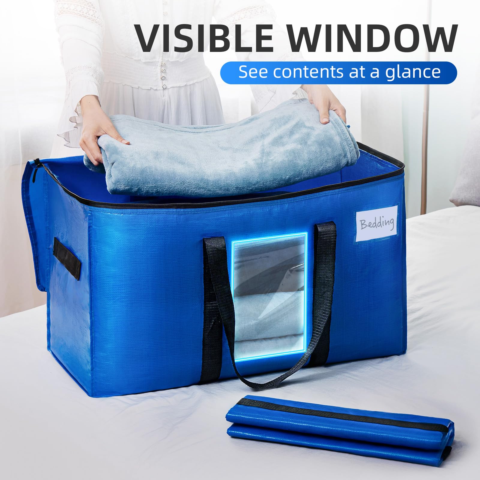 Taili Extra Large Moving Bags, 6 Pack Heavy Duty Totes For Storage With Visible Window, Wrap Around Handles, Storage Bags For Sp