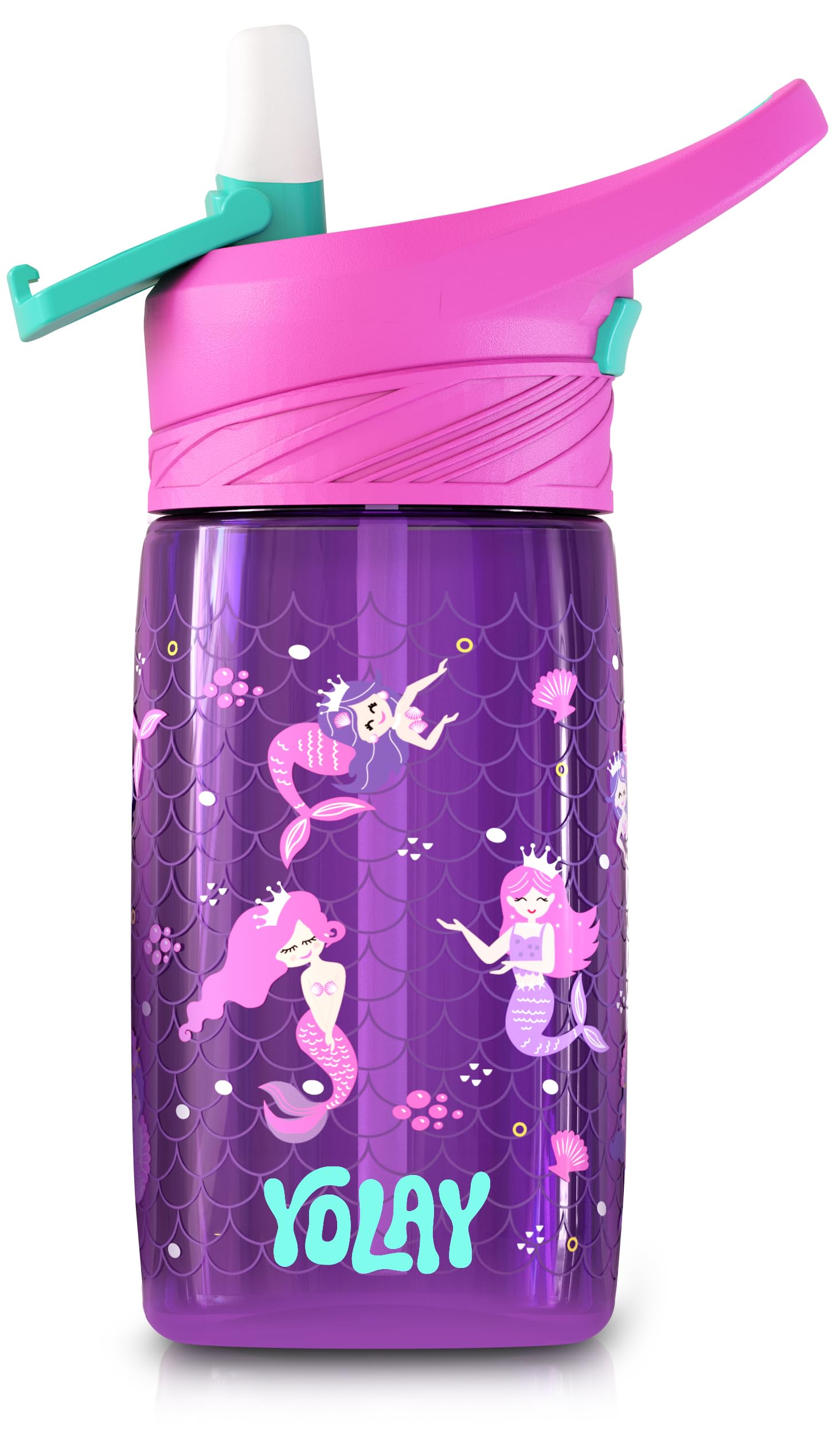 YOLAY Kids Water Bottle with Straw, 15 oz, Mermaid