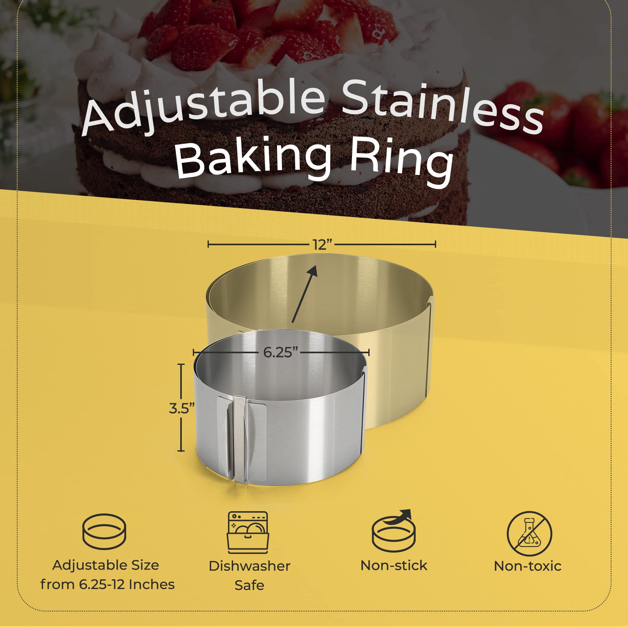 Multipurpose Round Steel Ring, Adjustable Cake Mold Ring For Baking, Premium Quality Functional Baking Gifts, 1 Ring 6.25-12 Inc