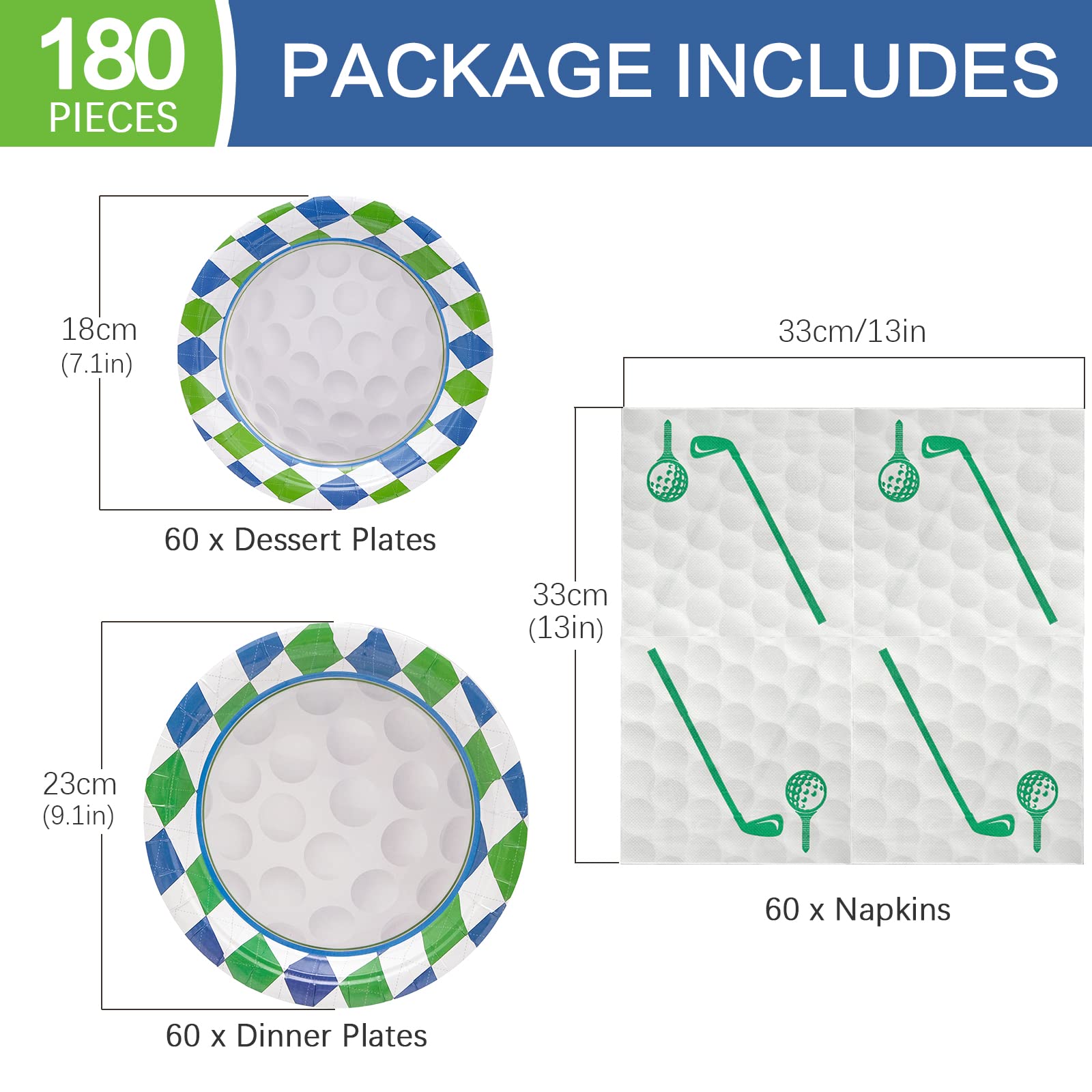 180Pcs Golf Party Supplies Paper Plates And Napkins Serve 60 Disposable Tableware Set For Birthday Party Decorations Game Day Fa