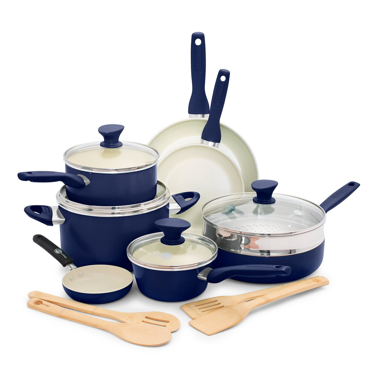 GreenPan Rio 16 Piece Cookware Set, PFOA and PFAS-Free, Healthy Ceramic Nonstick, Dishwasher Safe Easy Clean Durable Performance