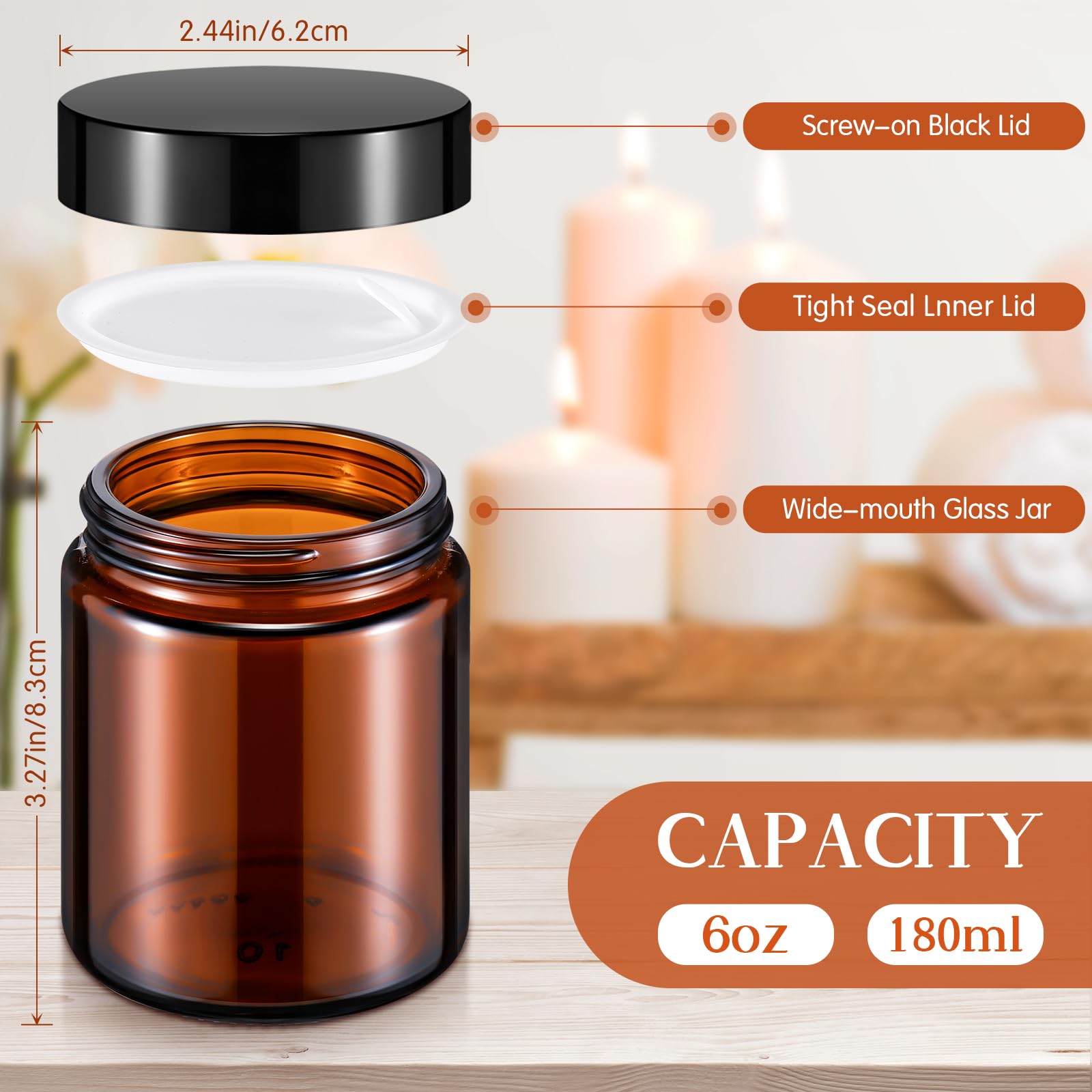 Domensi 48 Pcs 6Oz Glass Jars With Lids Leakproof Round Airtight Empty Cosmetic Jars With Inner Liners Lid For Storing Lotions S