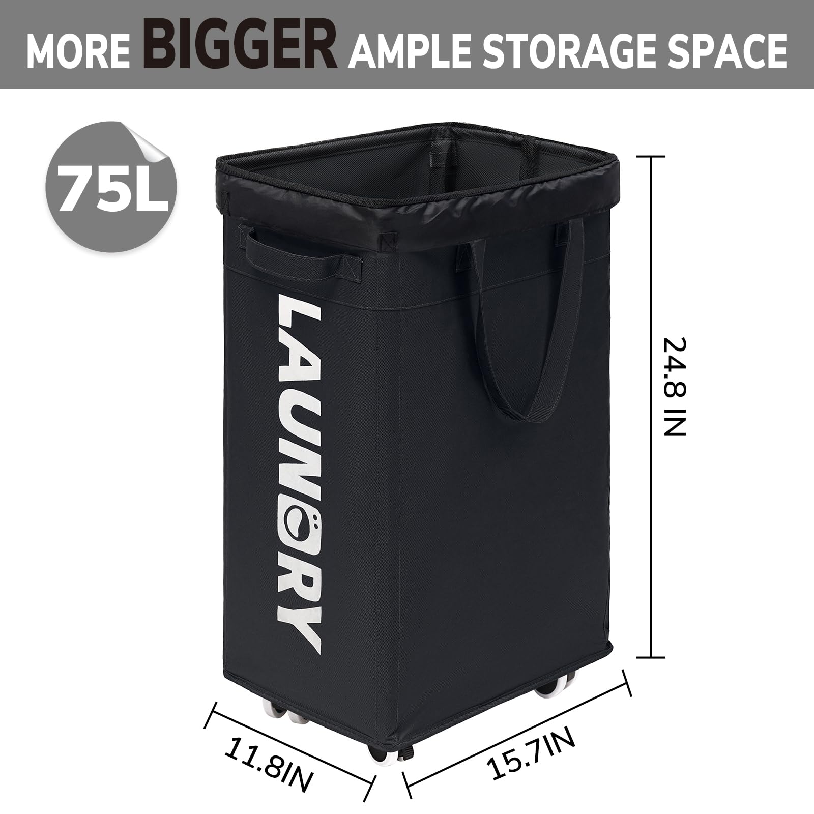 Goodpick Laundry Basket With Wheels, 2-Pack 75L Rolling Laundry Hamper With Removable Wash Bags, Collapsible Laundry Basket For