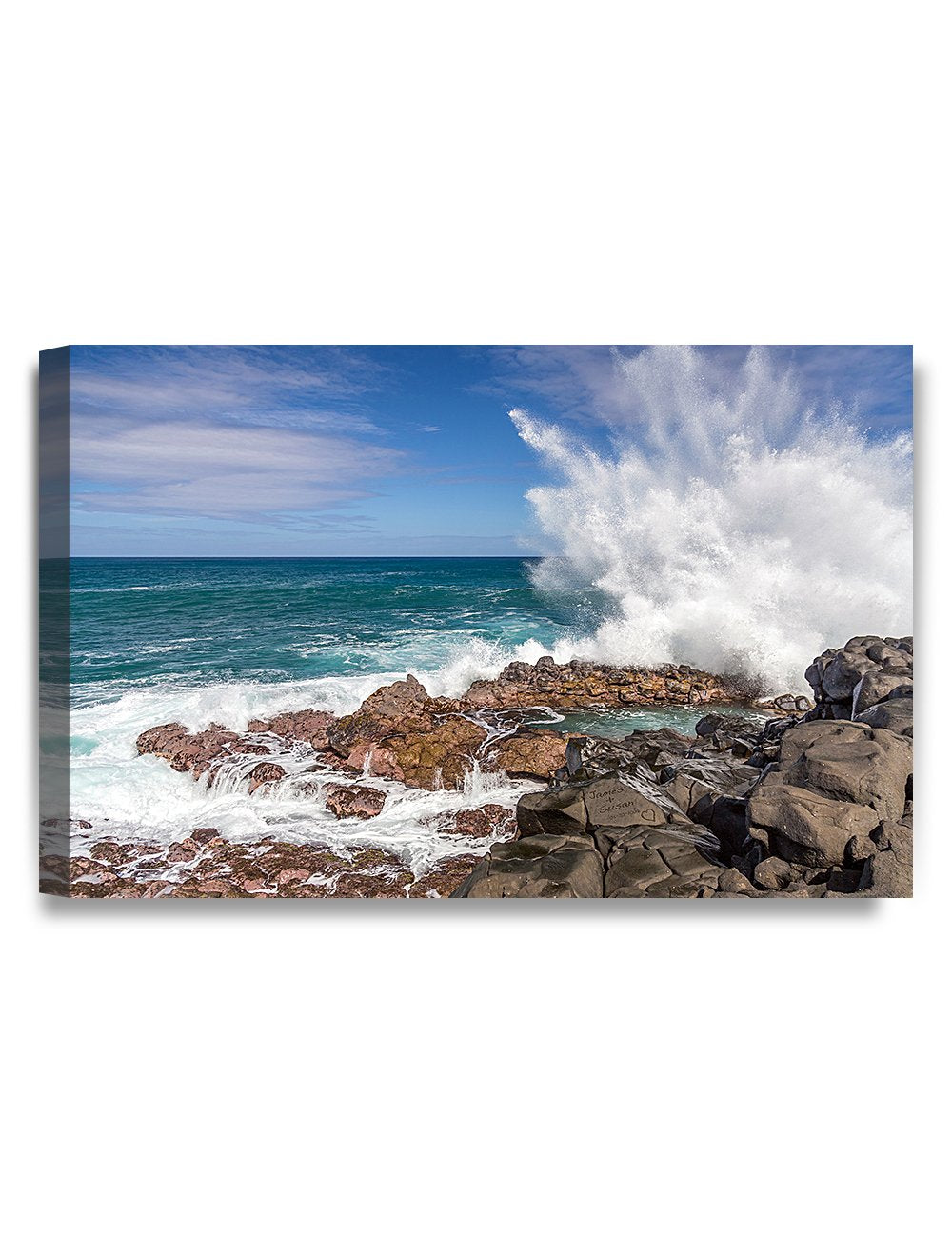 Ipic - Waves Crashing At Queen'S Bath, Kauai, Hawaii. Personalized Artwork With Names And Date On, Customized Gift For Anniversa