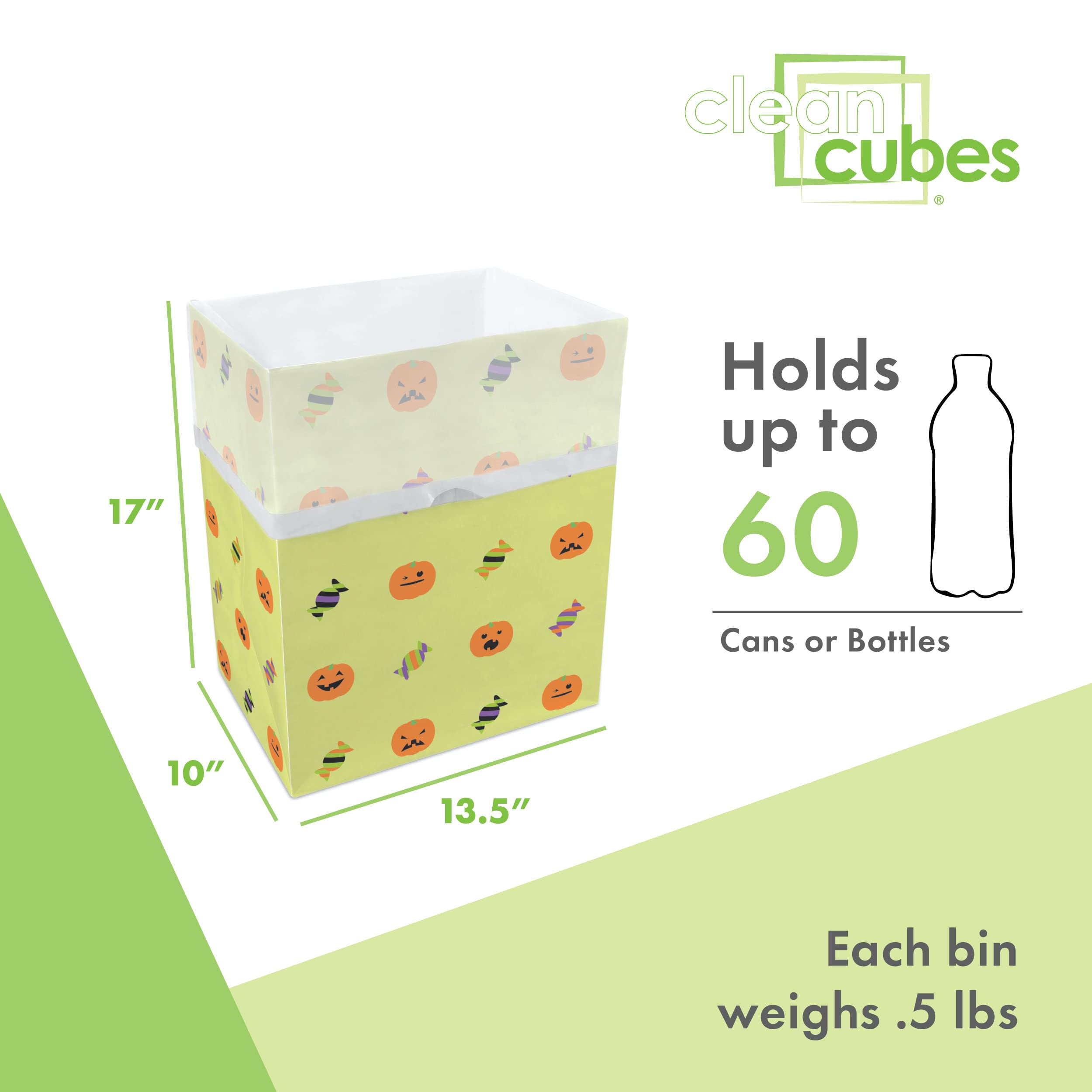 Clean Cubes 13 Gallon Trash Cans & Recycle Bins for Sanitary Garbage Disposal. Disposable Containers for Parties  Events  Recycling  and More. 3 Pack (Halloween)