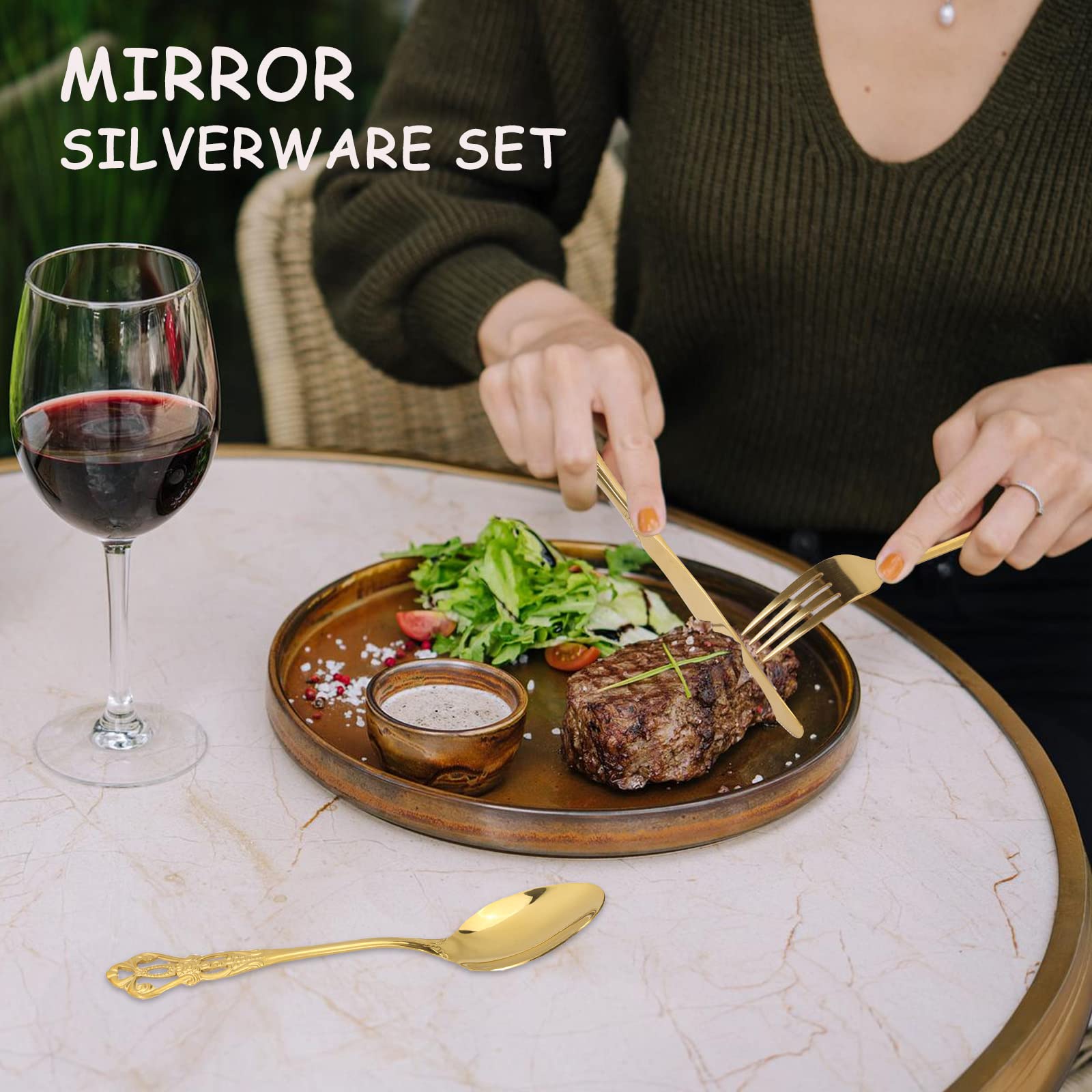 Gold Silverware Set For 4, Stainless Steel Gorgeous Retro Royal Flatware Set, 20-Pieces Cutlery Tableware Set, Kitchen Utensils