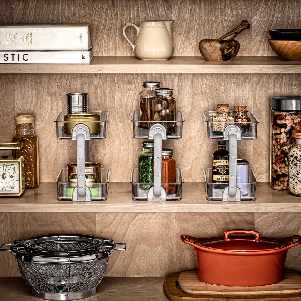 madesmart Two Level Spice Organizer-Cabinet Collection Maximizes Vertical Space, Removable Soft-Grip Lining, Dual Handles &BPA-F