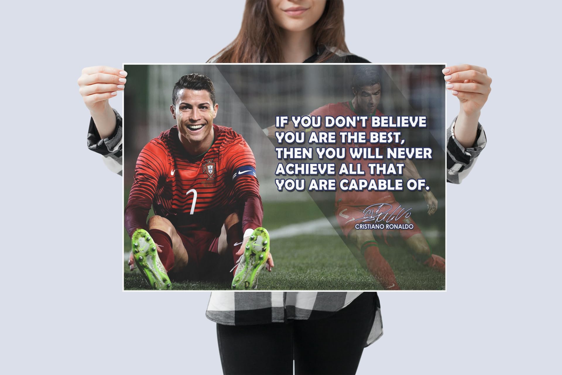 Cristiano Ronaldo Motivational Poster Quote Inspirational Quotes Classroom Posters Mens Soccer Pro Coaching Wall Art Growth Mindset Teacher Educational Signed Memorabilia Sports Decor Jersey Boys P116