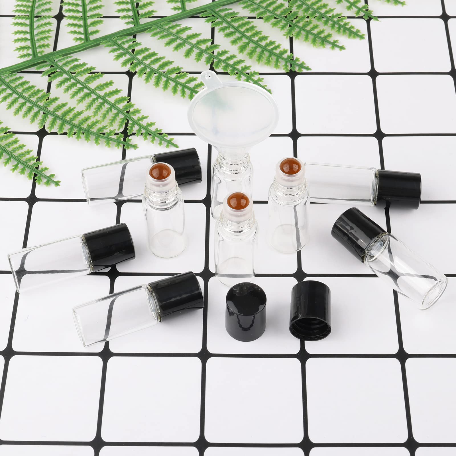 Newzoll 26Pcs 3Ml Glass Roller Bottles, Clear Mini Glass Roll-On Bottles With Opener & 2 Funnels, Empty Sample Roller Vials For