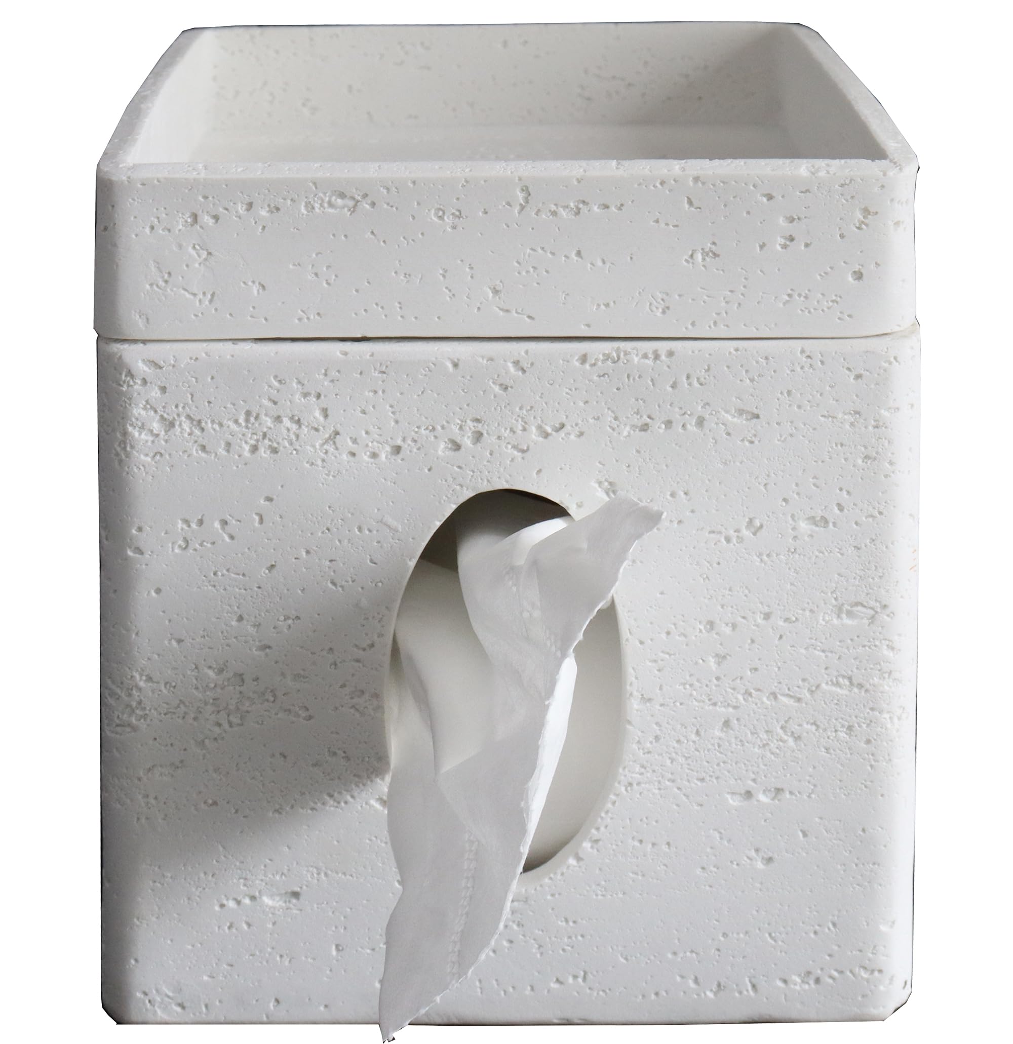 Hymmah White Square Tissue Box Cover Kleenex Box Holder With Tray,Unique Cube Design Kleenex Box Cover Decor For Vanity Counter