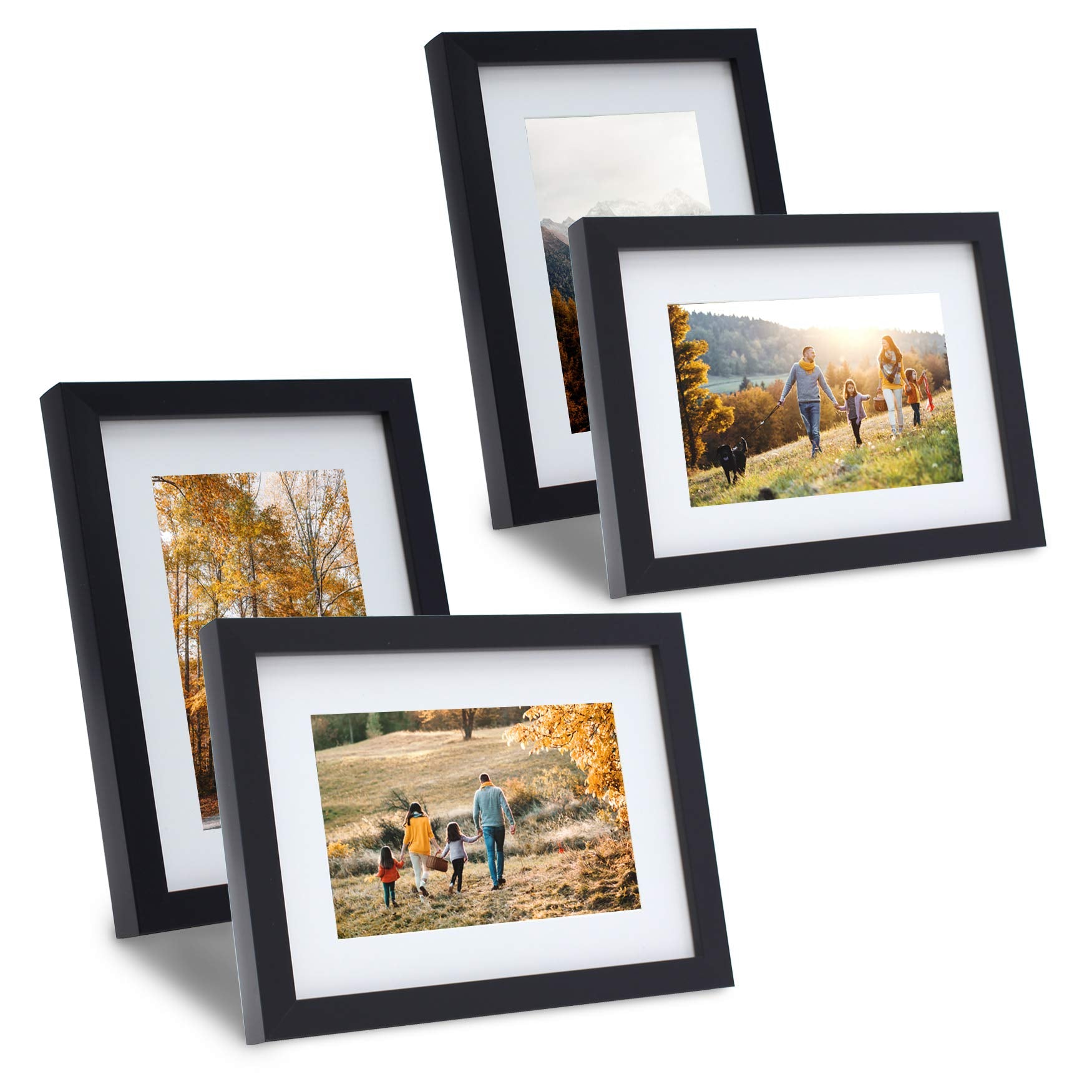 Mimosa Moments Gallery Picture Frame Wall Set With Art Prints And Paper Matt, Good For Four 4X6 Photos (Black, Set Of 4-4X6'')